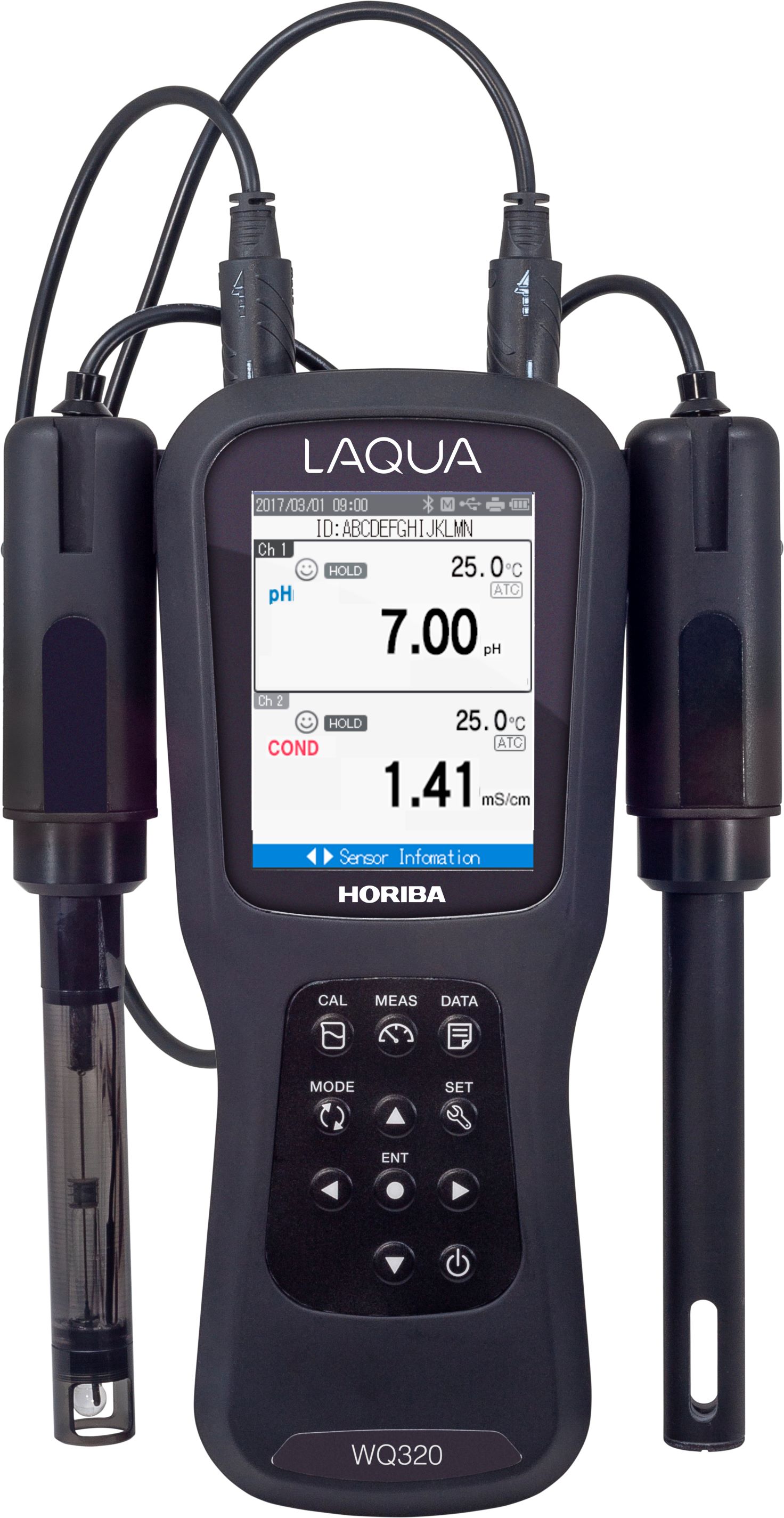 Horiba LAQUA WQ-320-K Vorderansicht des Handmessgeräts, IP67 Schutz, integrierter Sensorkopf