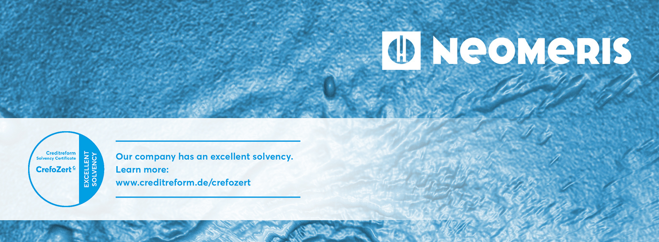 ein HeylNeomeris Banner in blauer Farbe mit Neomeris oben. Unten in der Ecke Zertifiziert.
