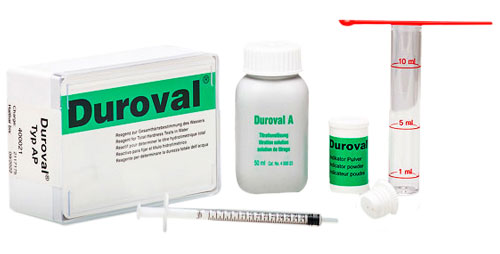 DUROVAL® AP Test kit 0-30°dH (powder-indicator) DUROVAL AP Testbesteck 0–30 °dH, Kompaktes Titrationsbesteck zur Wasserhärtebestimmung mit Pulver-Indikator