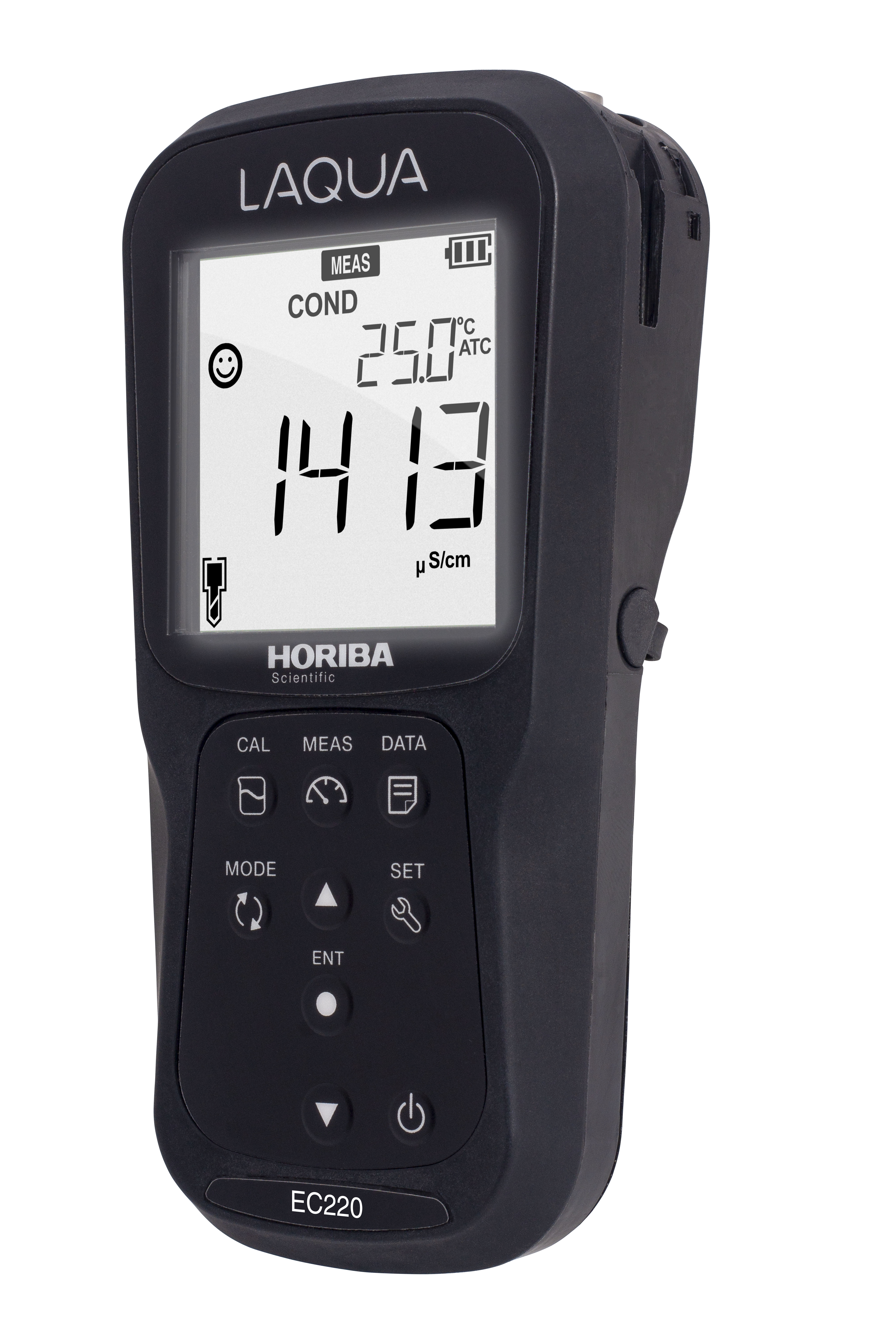 Horiba LAQUA EC220 measuring device, angled view.