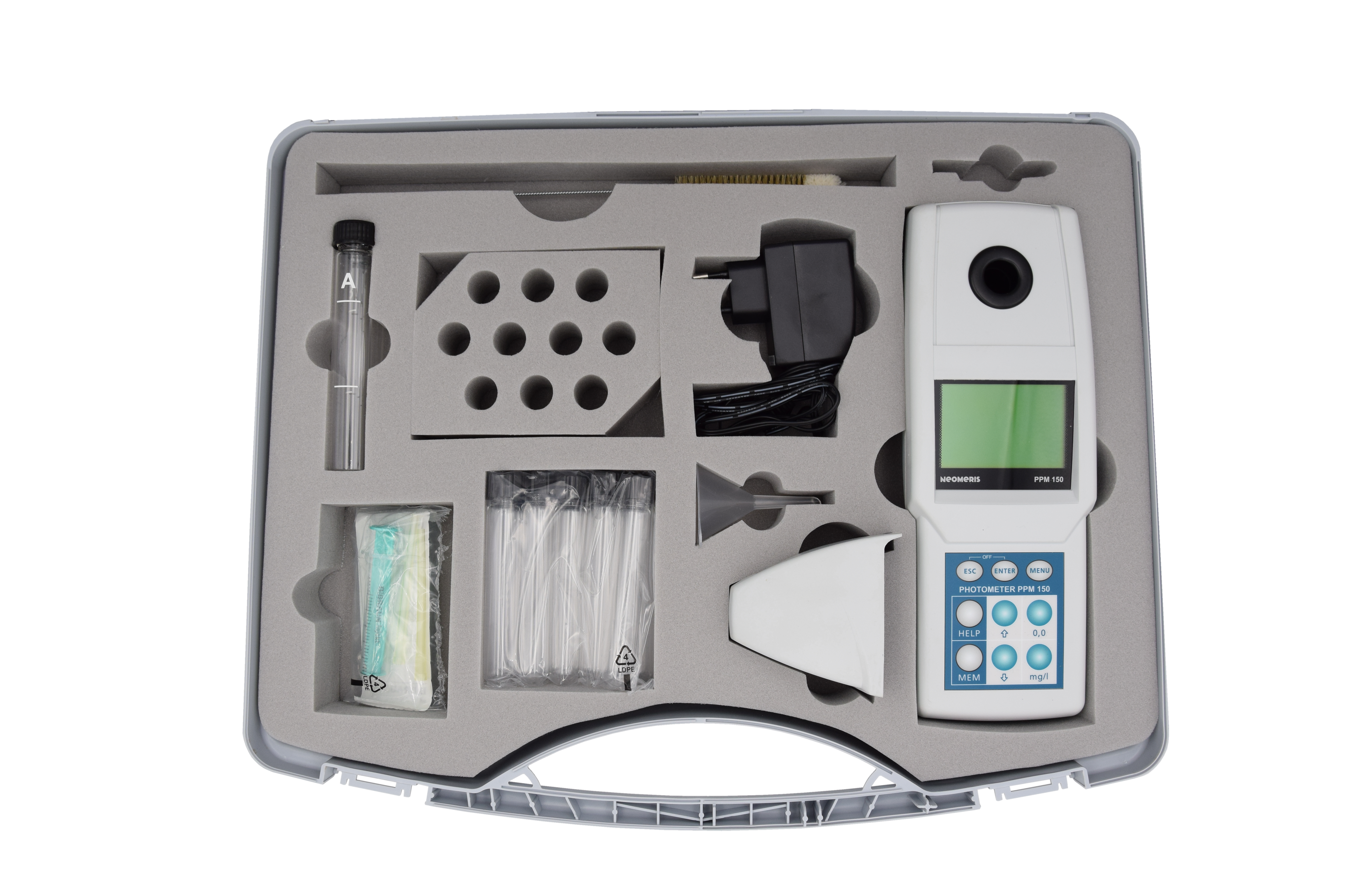Neomeris PPM150 Portable Photometer mit offenem Koffer, inklusive 5 Küvetten und USB-Kabel