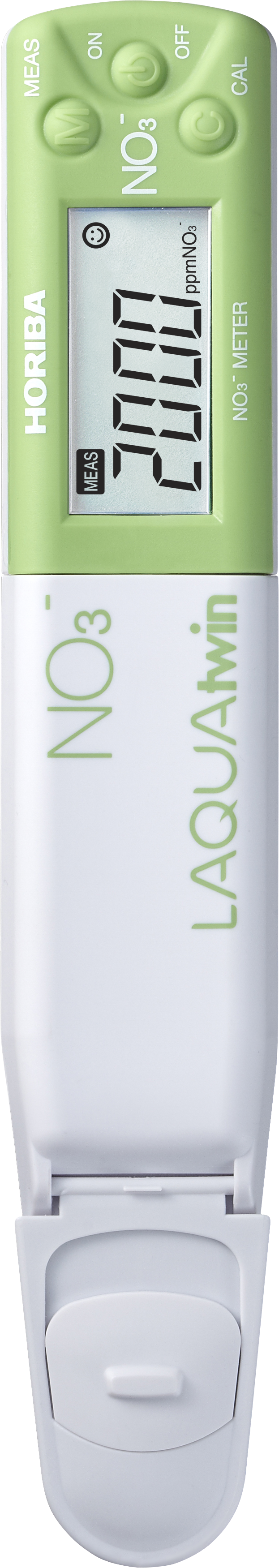 Horiba LAQUAtwin NO3 11 geschlossener Schutzdeckel, kompaktes Displaygehäuse, stoßfes-tes ABS Epoxid Gehäuse, tragbares Analysegerät, Display an und zeigt Messwert an