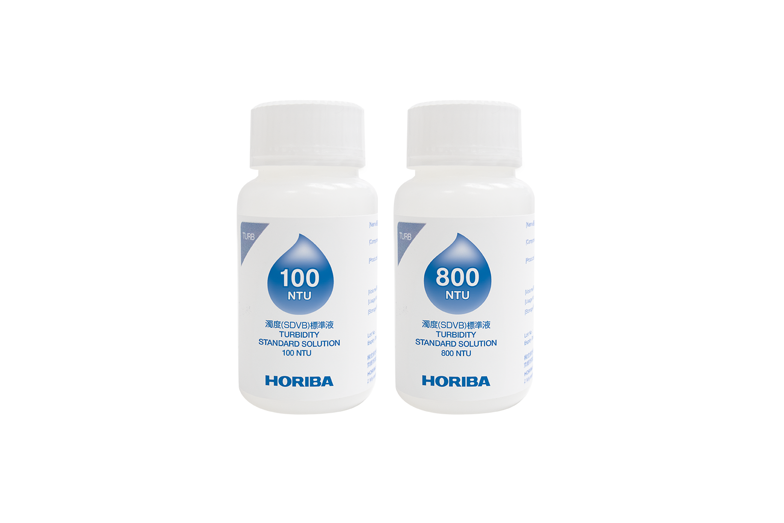 Horiba 550-TBP-2H calibration solution set for the higher range (100 and 800 NTU), 50 ml each Artikel 896083 Horiba 550-TBP-2H Kalibrierlösungsset für den höheren Bereich (100 und 800 NTU), jeweils 50 ml Flaschen