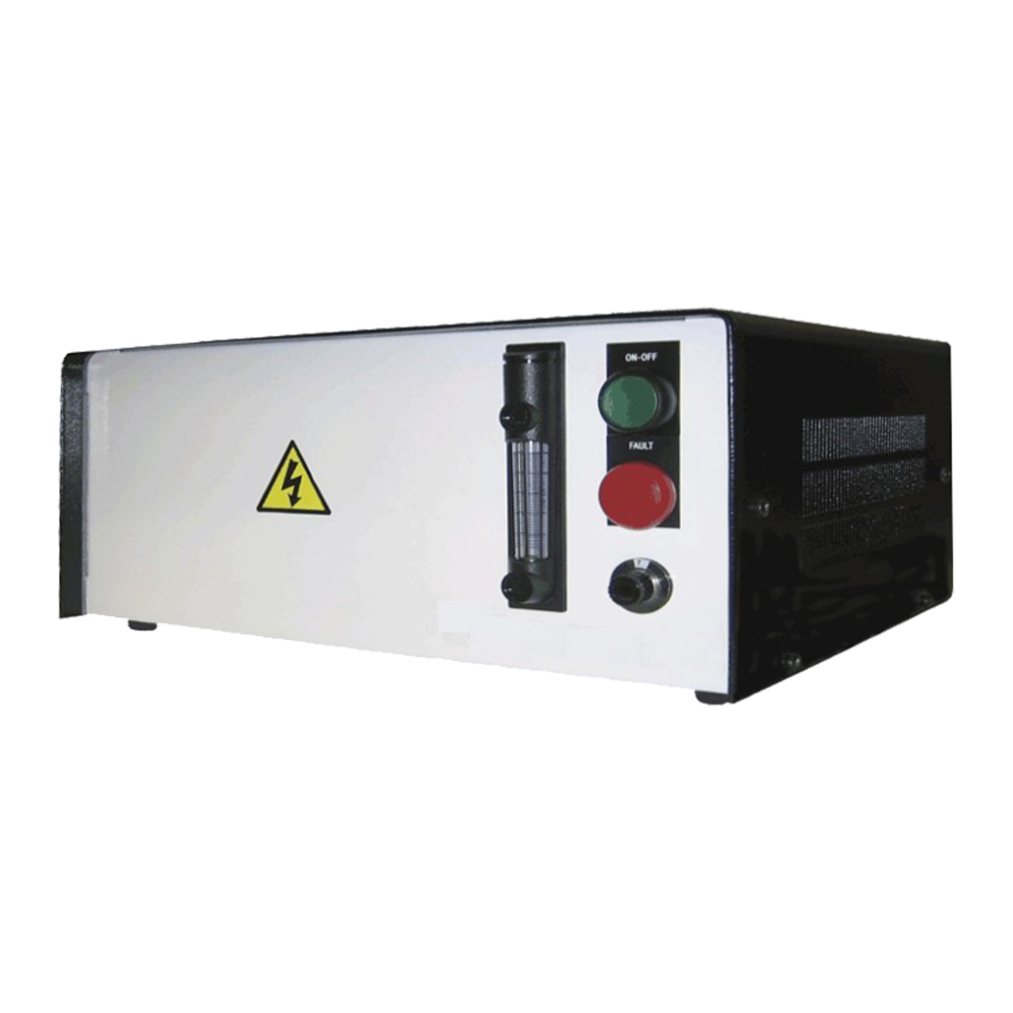 LAB2B Ozon-Generator, Seitenansicht mit Drehknopf und Schaltern, Laborgerät