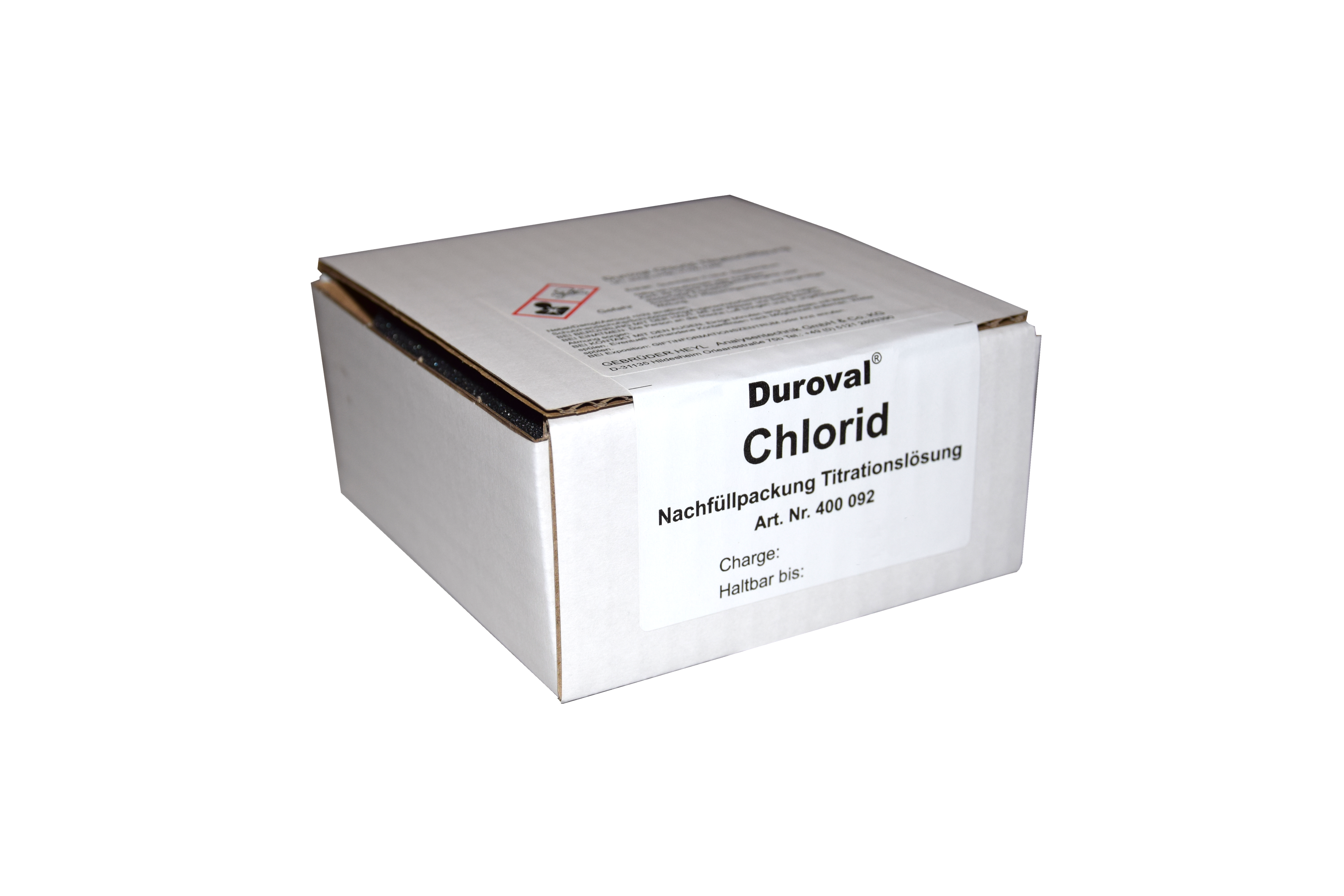 DUROVAL Chlorid Titrationslösung Nachfüllset, Detailansicht der  Verpackung