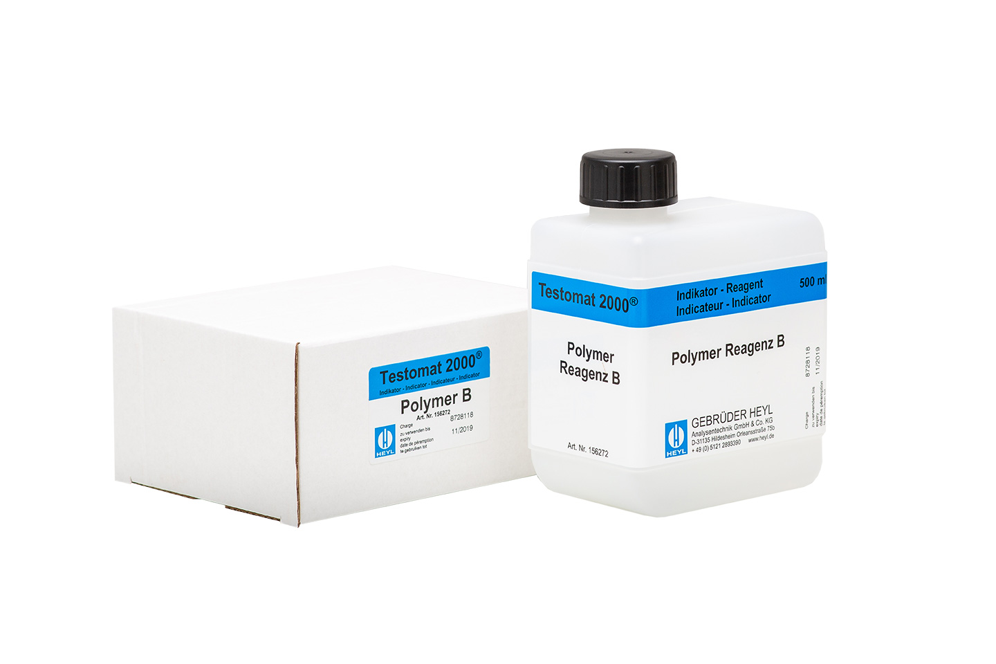Testomat 2000® Polymer Reagenz B 500 ml Testomat 2000® Polymer Reagenz B, Originalgebinde 500 ml, Vorderseite mit Aufdruck