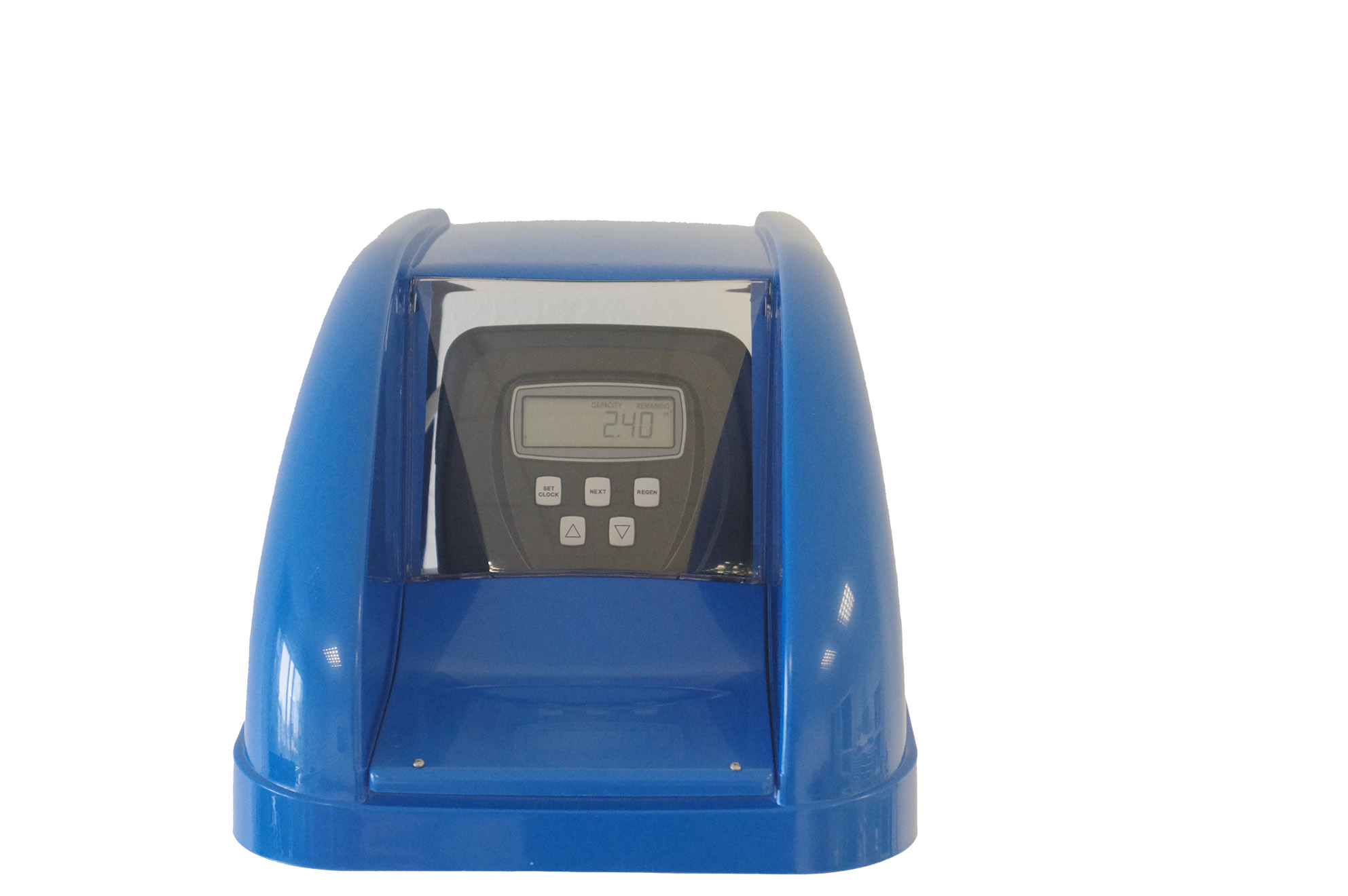 Wasserenthärtungsanlage, Frontansicht des Kopfes, Bildschirm sichtbar, 882061