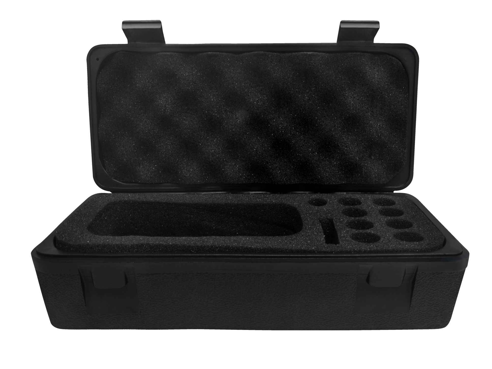 Artikel 896086 Horiba Koffer schwar für TB220 Trübungsmessgerät. Frontal geöffneter schwarzer Koffer mit schwarzer Schaumstoffeinlage für die Produkte.