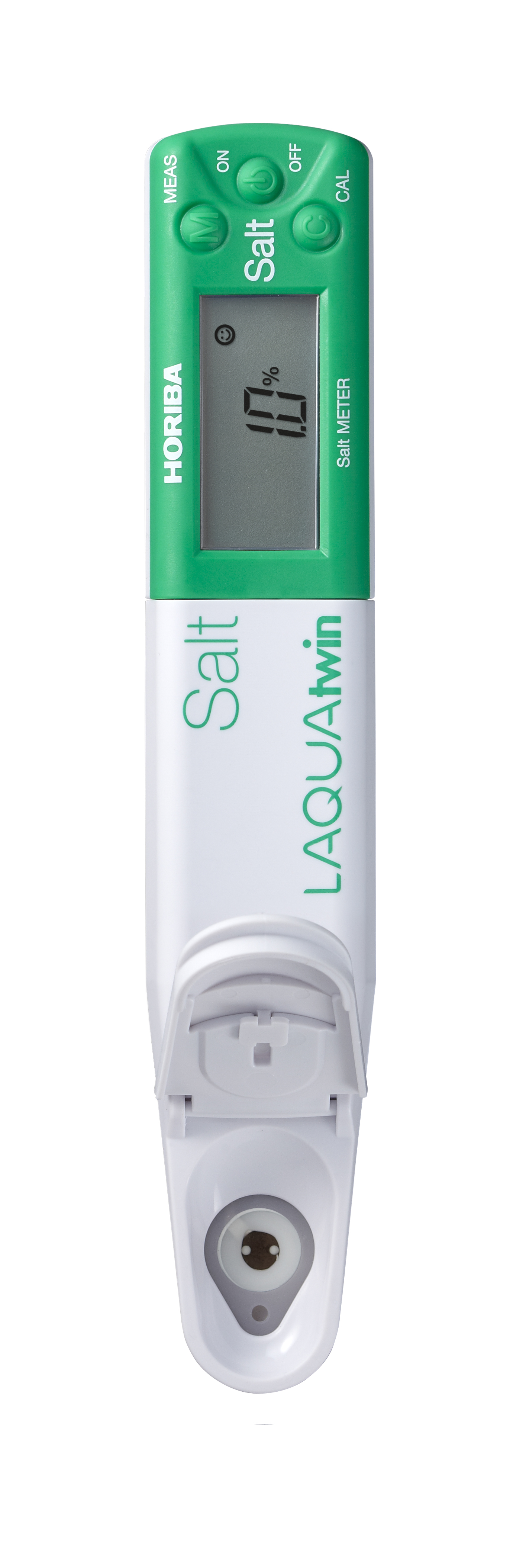 LAQUAtwin Salzgehalt Tester offen, grün und weiß