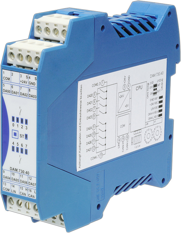 NeoTec Slave Relais 8-fach Modul in kompakter Hutschienenbauform mit Beschriftung