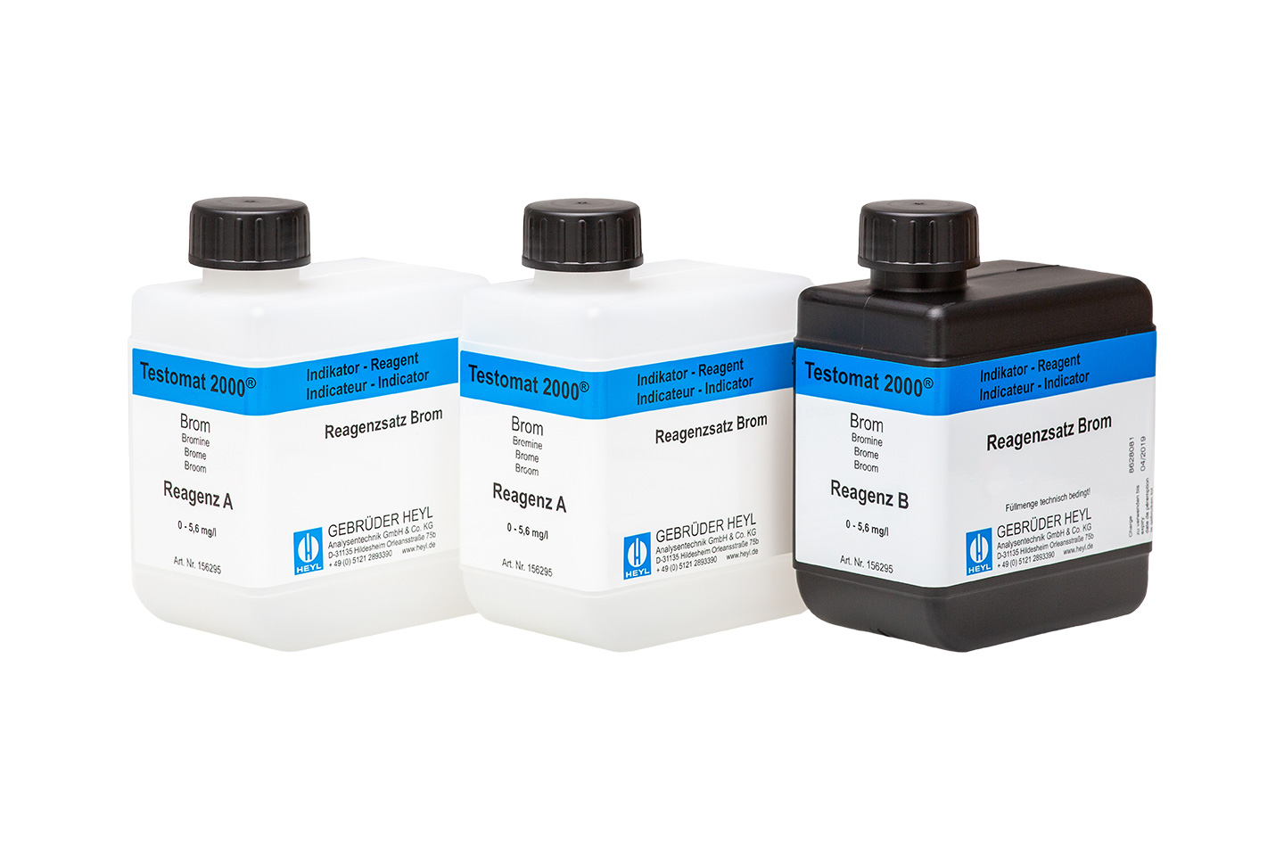 Testomat 2000® Brom Reagenzsatz 500 ml Testomat 2000® Brom Reagenzsatz 500 ml, Flasche mit gut lesbarem Produktetikett