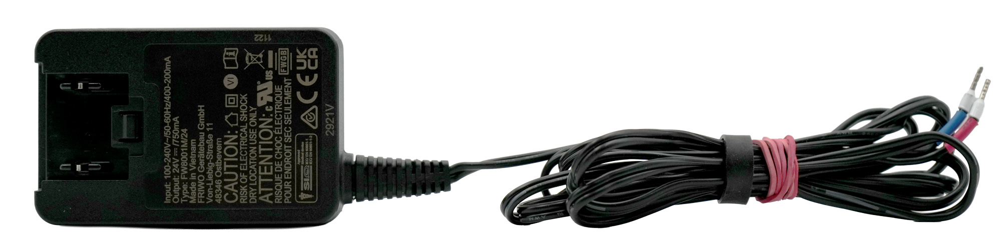 Plug-in power supply 24V 0.75A without primary adapter for Testomat® LIMIT, our item number 30997 View of plug connection