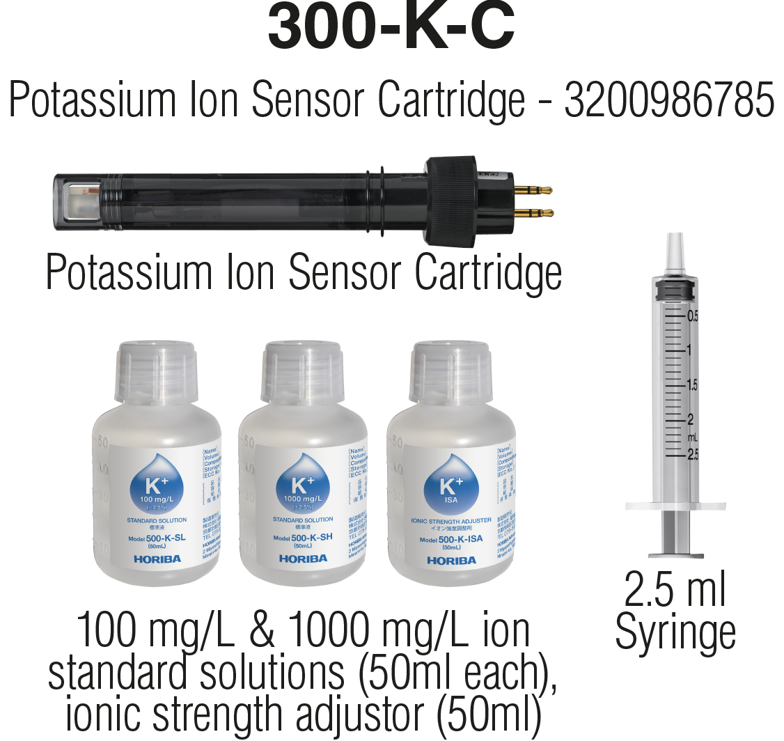 Horiba 300-K-C Kalium-Ionensensor mit Kalibrierlösung und weiterem Zubehör