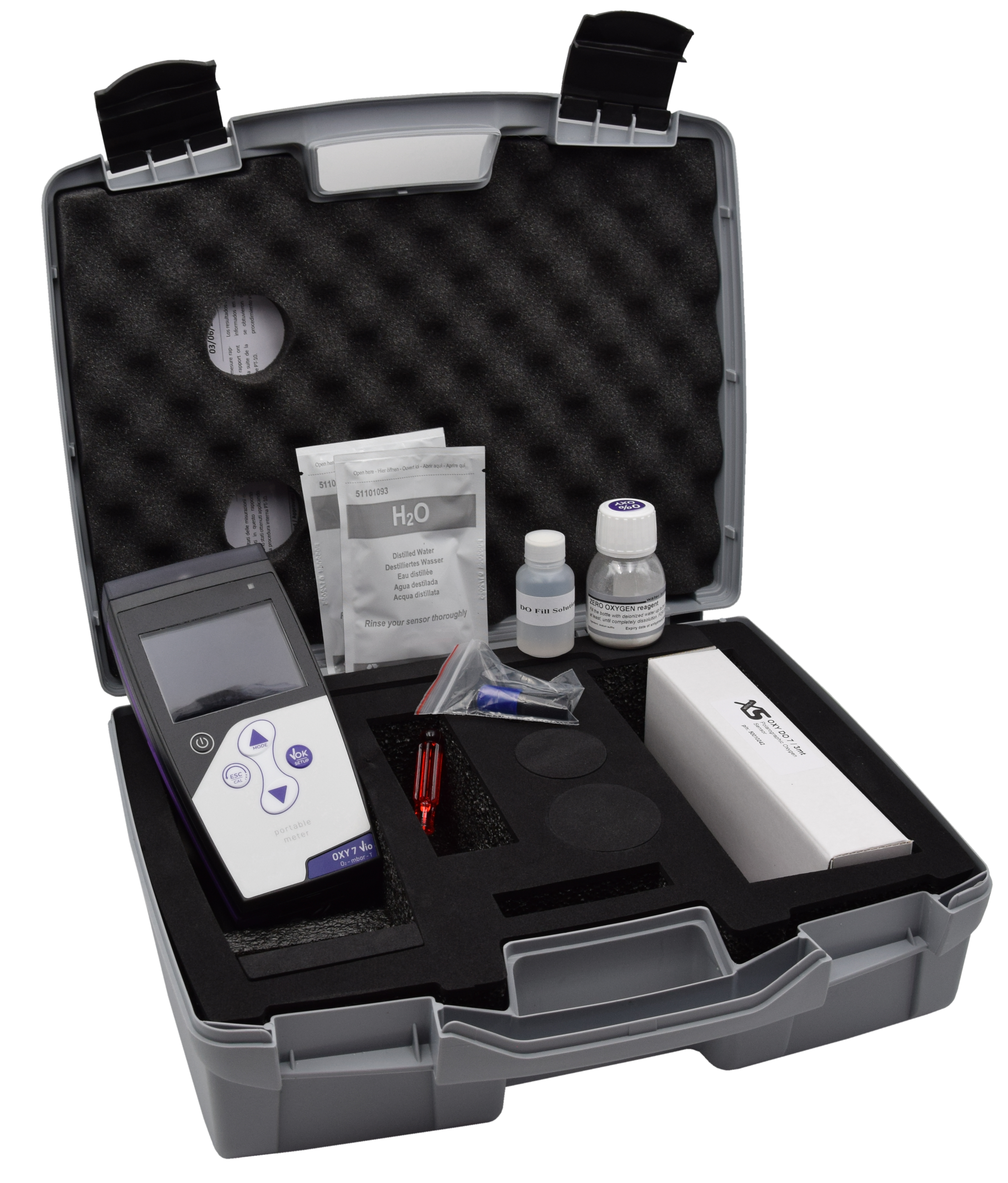 Open Case of the XS OXY 7 with Visible Contents, Device, Liquids, etc.