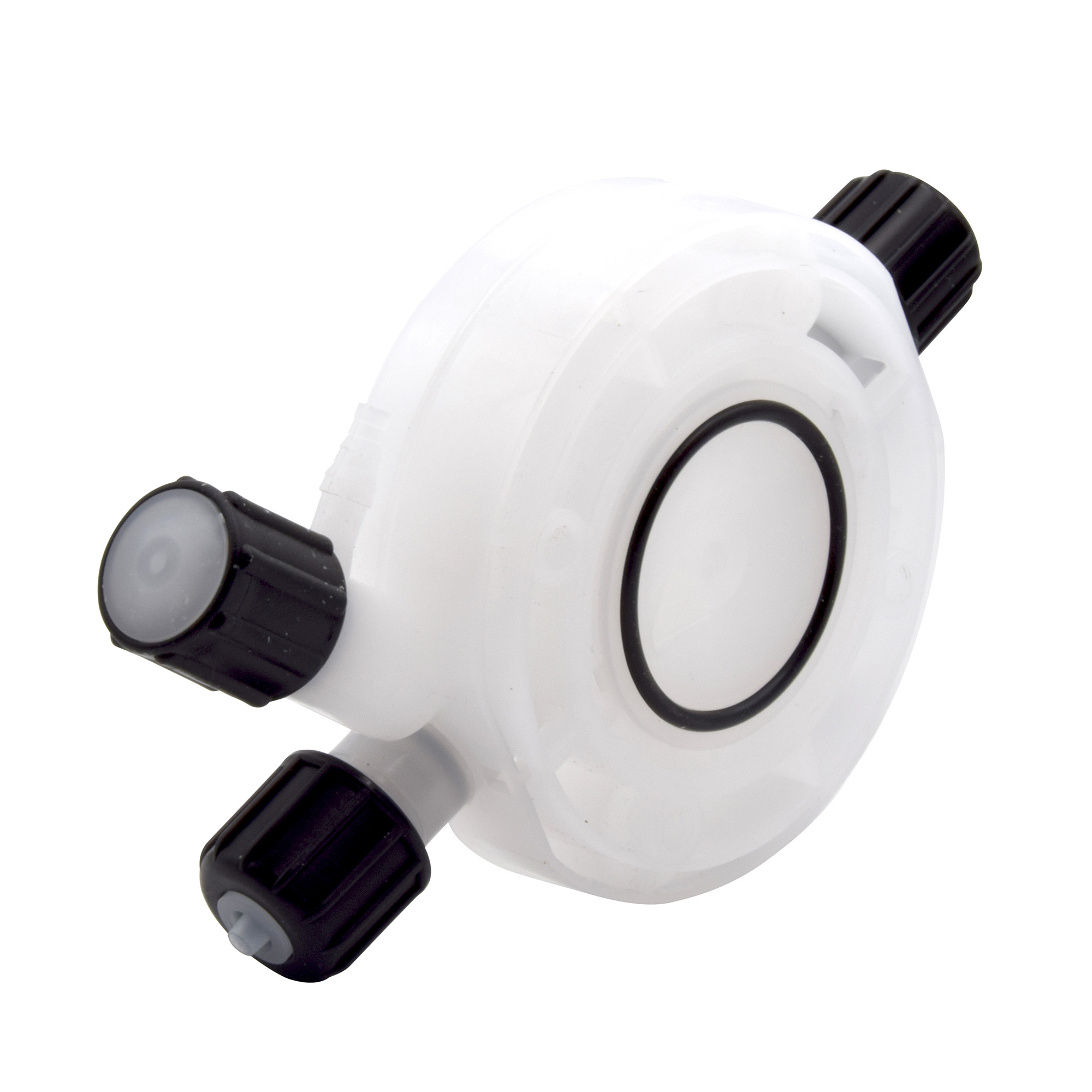 Seitliche Ansicht des emec PRISMA Serviceset M mit PVDF Pumpenkopf