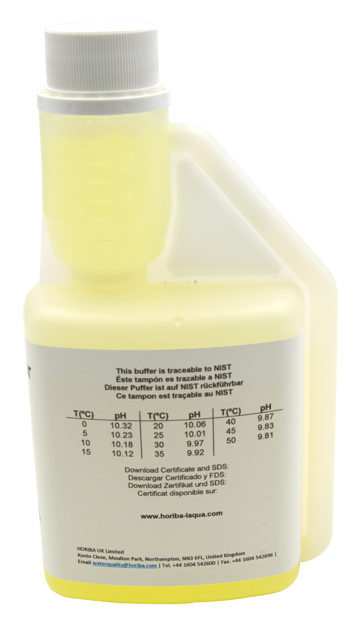 HORIBA pH 10.01 calibration solution, 250 ml, rear label with calibration information