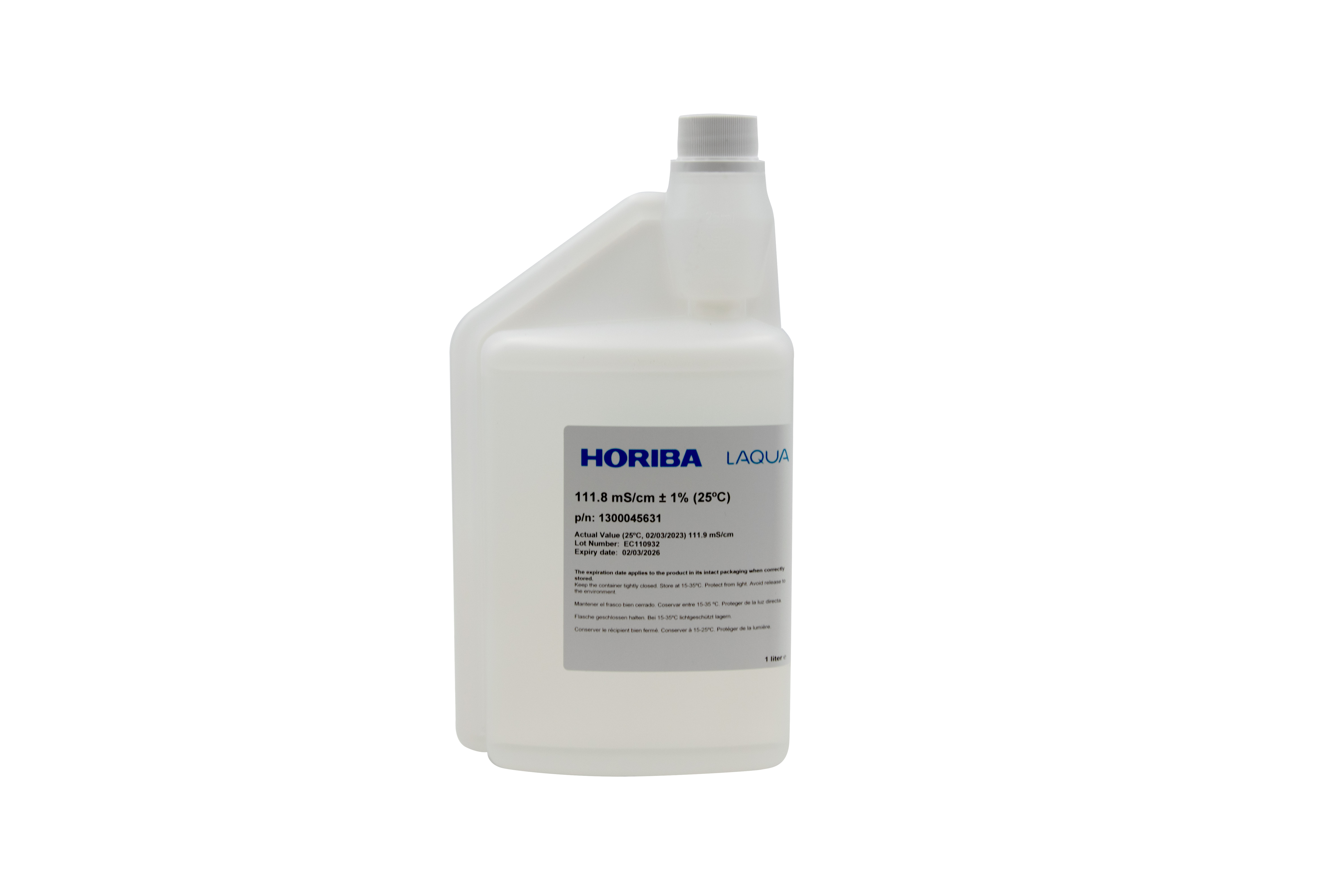 HORIBA 111.8 mS/cm conductivity calibration solution 1000 ml front view of the bottle.