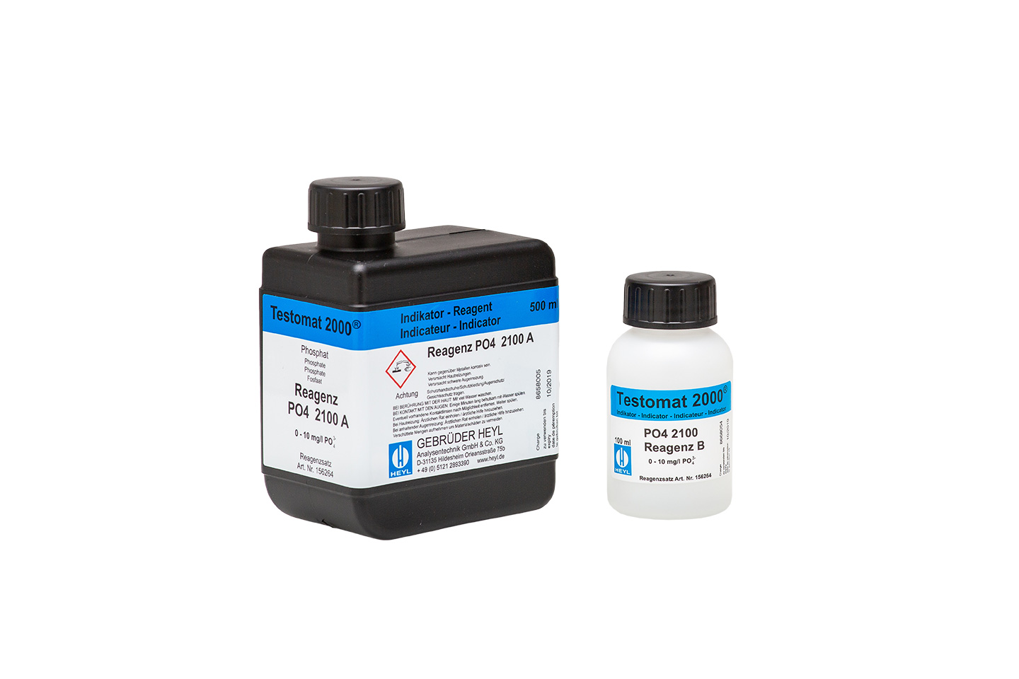 Reagent set PO4 2100 A + B 500 ml Testomat 2000® PO4 Reagenziensatz 2100, 500 ml Kunststoffflasche, sichtbar beschriftet