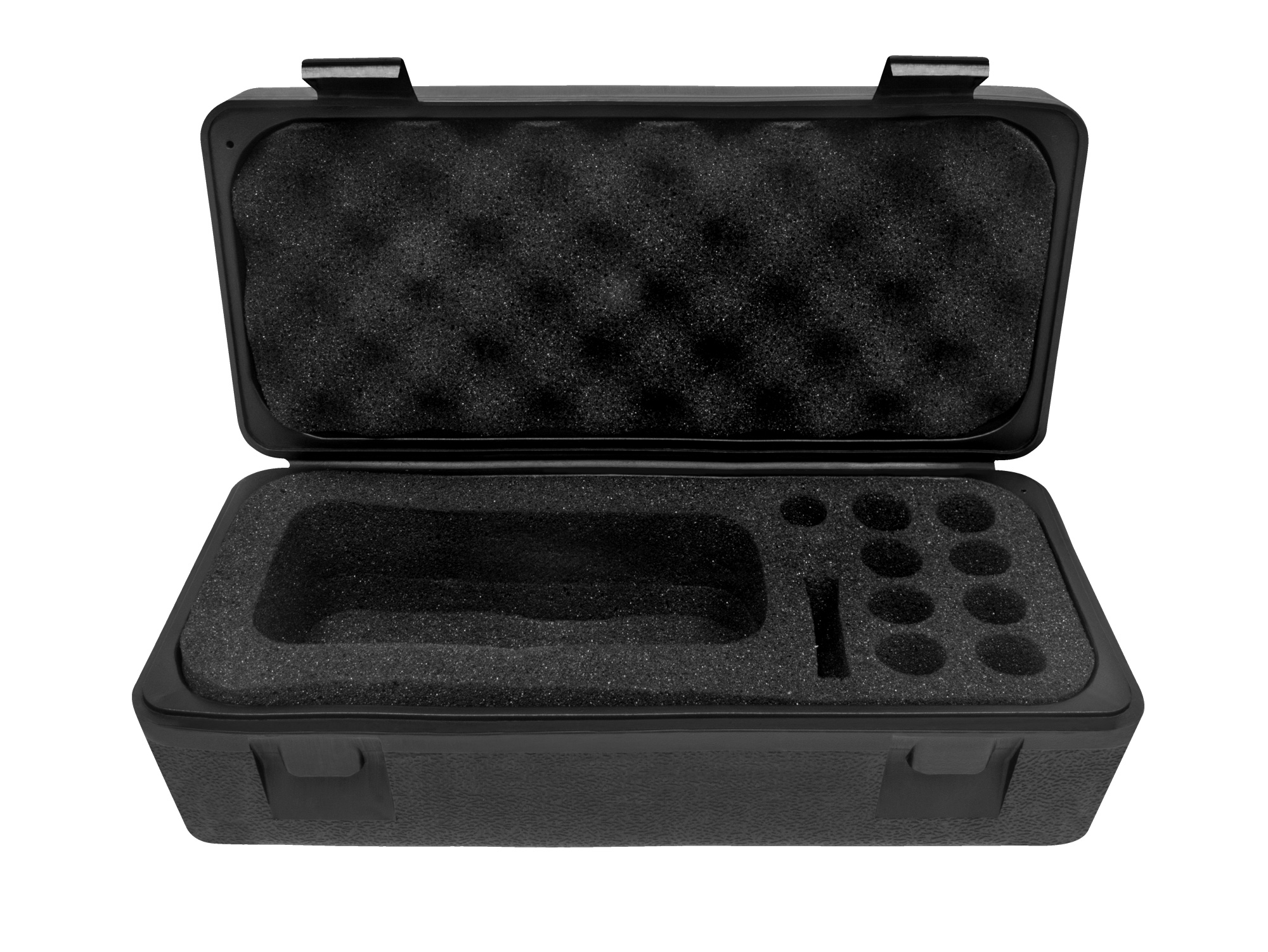 Artikel 896086 Horiba Koffer schwar für TB220 Trübungsmessgerät. Draufsicht auf geöffneten schwarzen Koffer mit schwarzer Schaumstoffeinlage für die Produkte. Koffer ohne Inhalt bzw. Produkte.