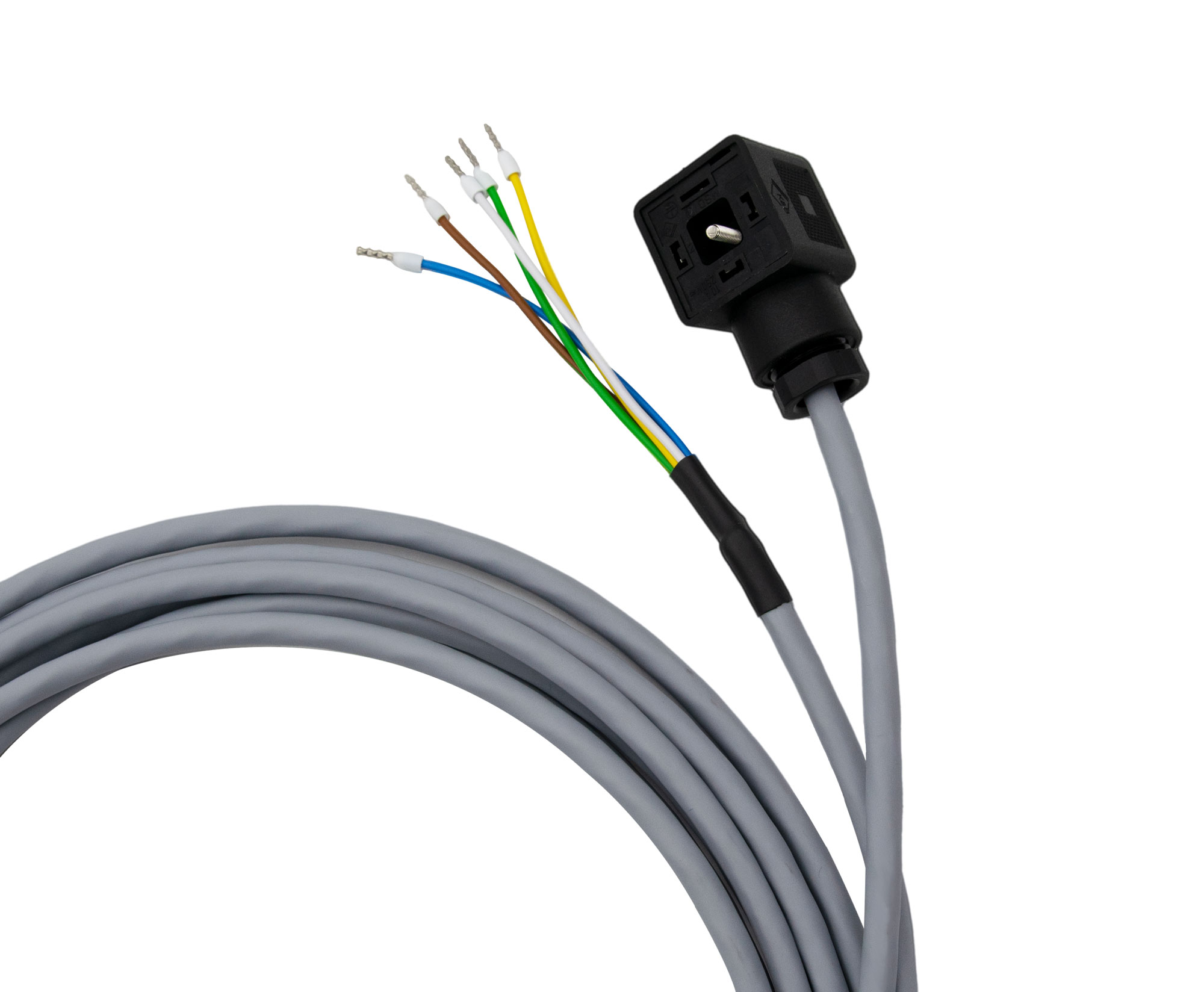 Anschlusskabel N-LF Messzellen mit Magnetventilstecker und beschrifteten Kabeladern