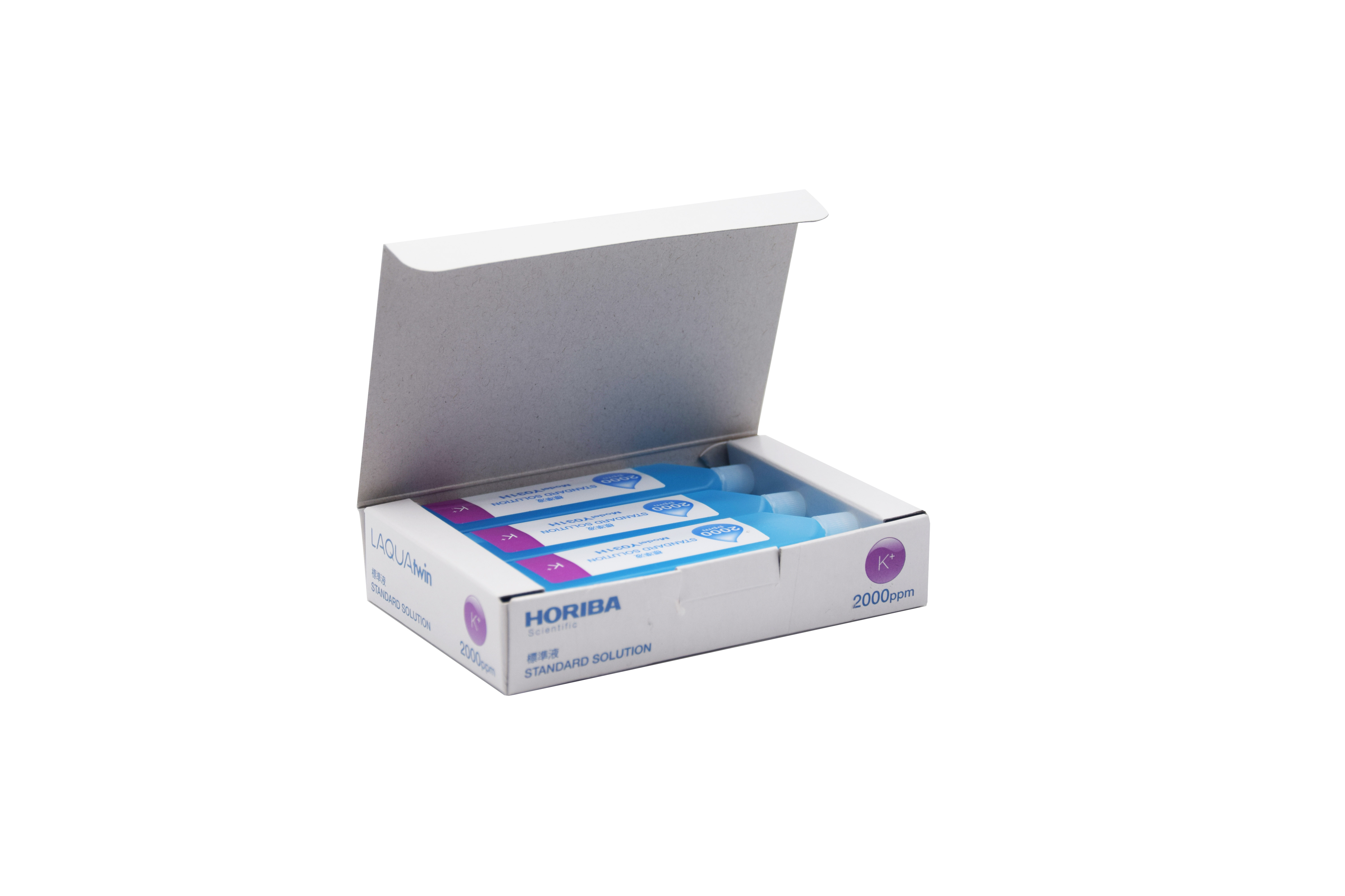 HORIBA Potassium Standard Solution 2000ppm, opened single pack showing contents