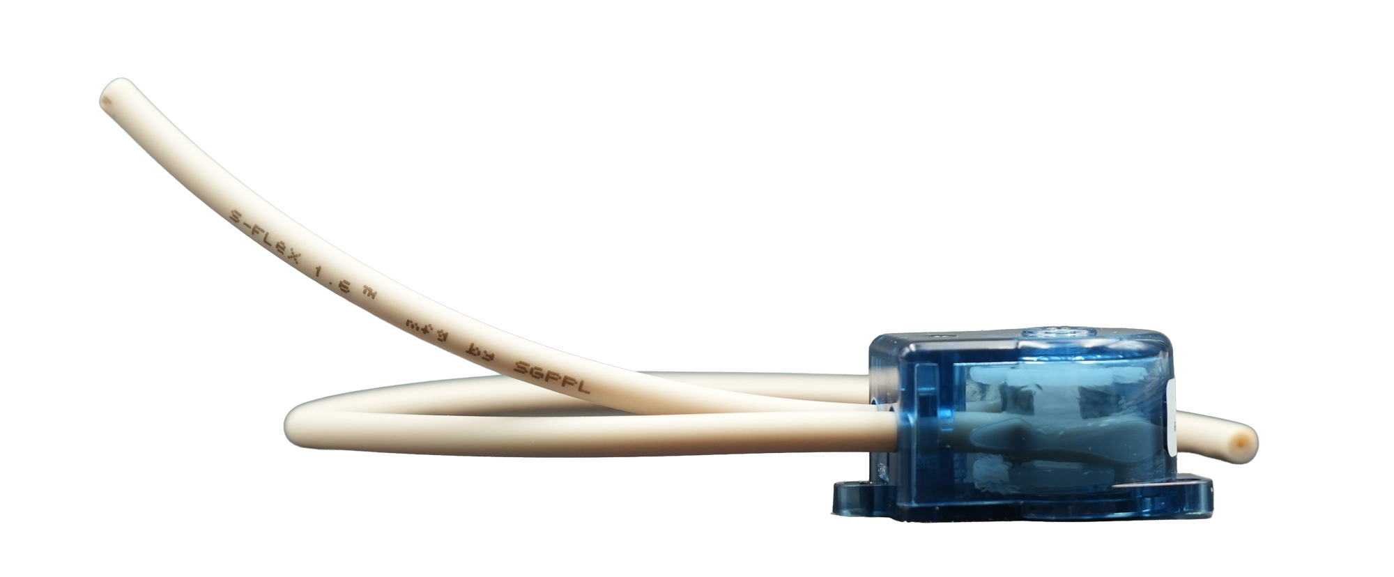 PeriClip pump head, ET our item number 40362, photographed from the side. View of the motor and the two hoses.