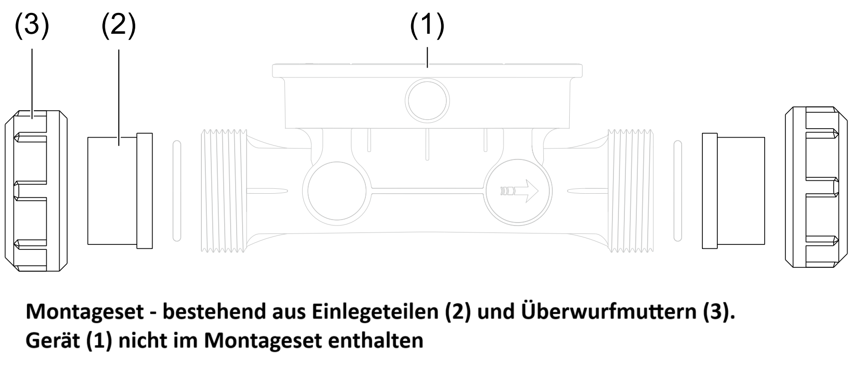 JUMO Mounting set PP butt-welding DN 15 JUMO Montageset PP Stumpfschweißen DN 15, technische Darstellung der Bauteile