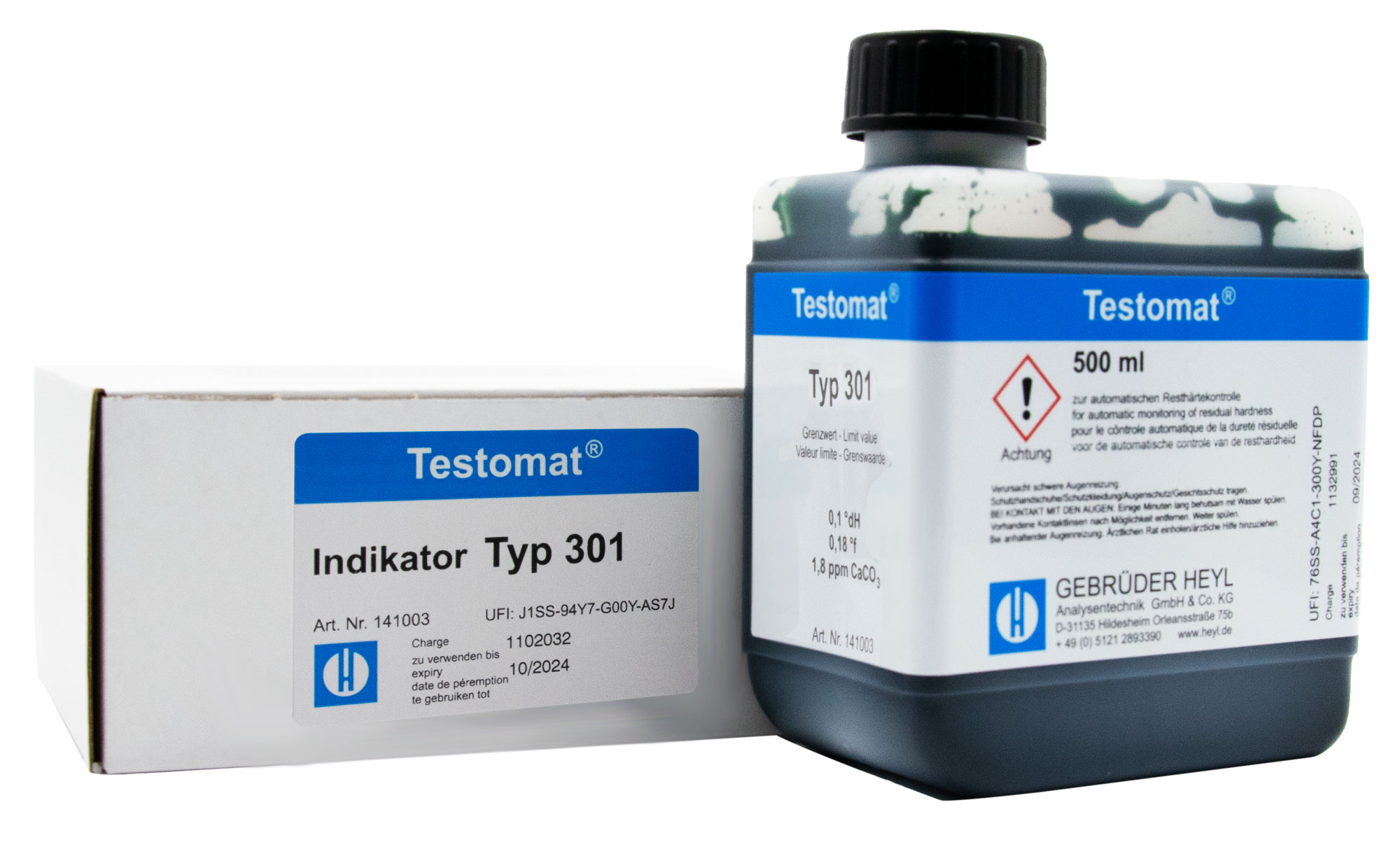Testomat® 808 Indicator 301, bottle with clearly visible label, measurement of residual hardness