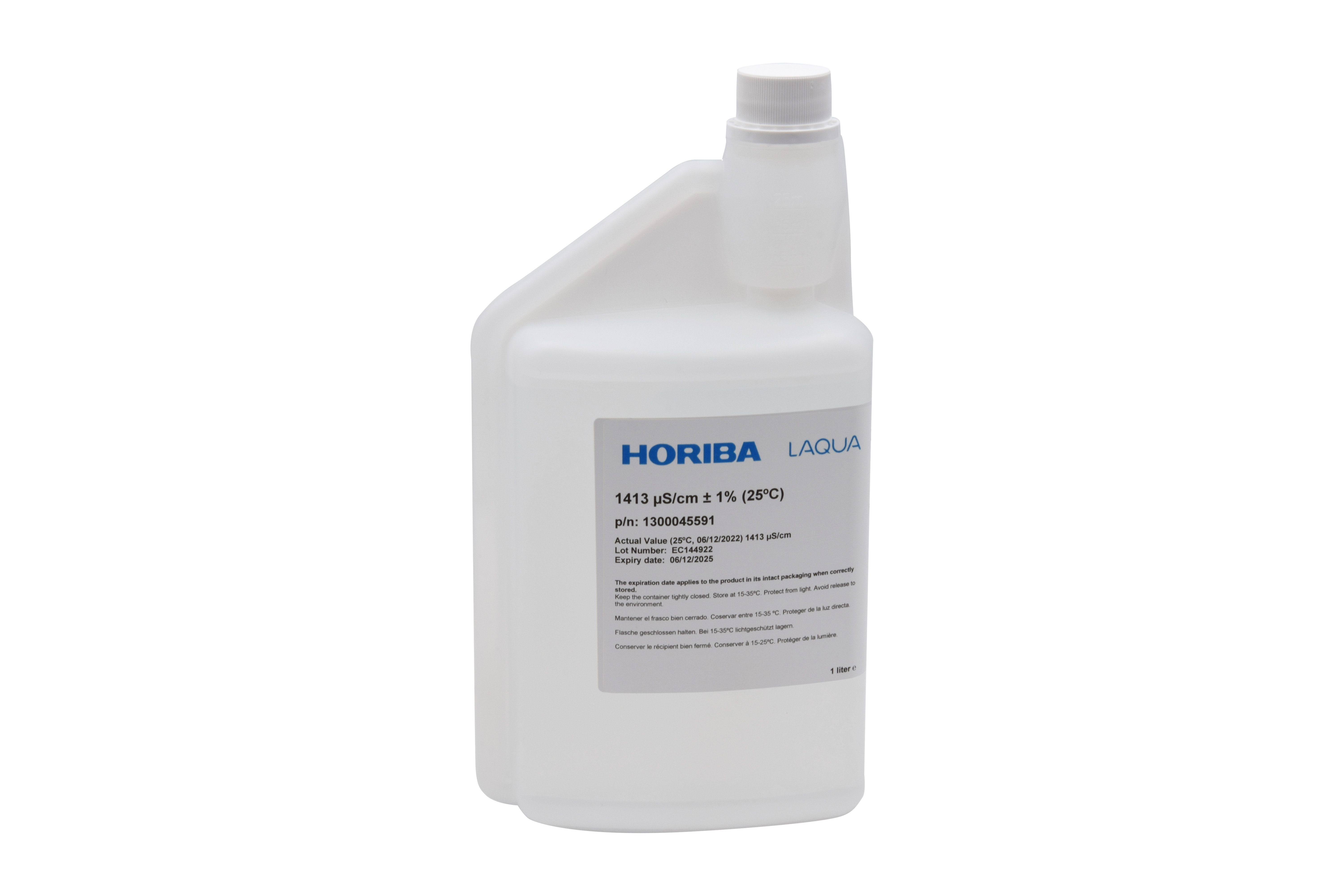 HORIBA 1413 µS/cm conductivity calibration solution 1000 ml bottle with hygiene seal.
