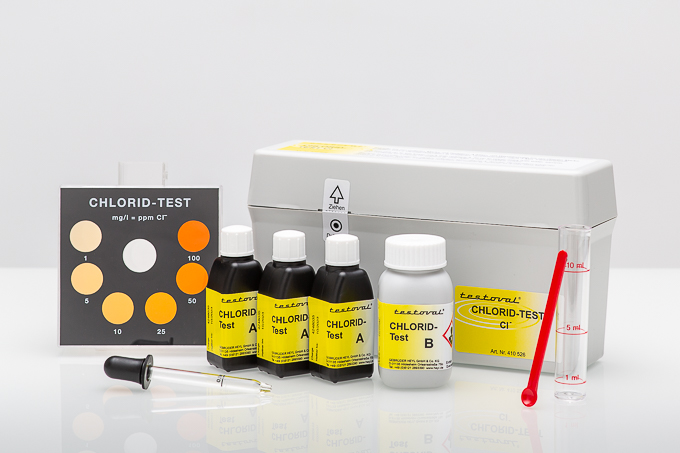 Testoval® Chloride kit Chlorine DPD 0.1–1 mg/l Colour Comparator Testoval, Frontansicht mit Farbskala, Ersatzgerät für Chloranalysen,