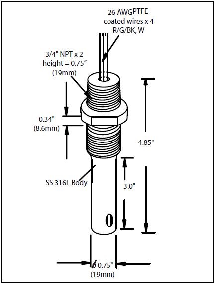 Select Edelstahl Leitfähigkeitssensor 200°C (max. 17 bar) lange Ausführung für 1 Zoll T-Stück (HTLF EXT)