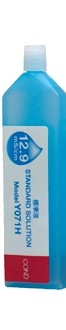 Front view of the Horiba 12.9 mS/cm calibration bottle, white body, blue logo