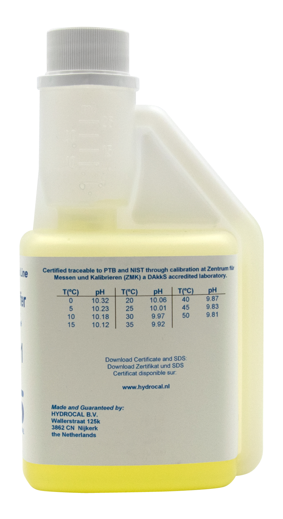 pH 10.01 Pufferlösung 250ml in gelb, hintere Ansicht