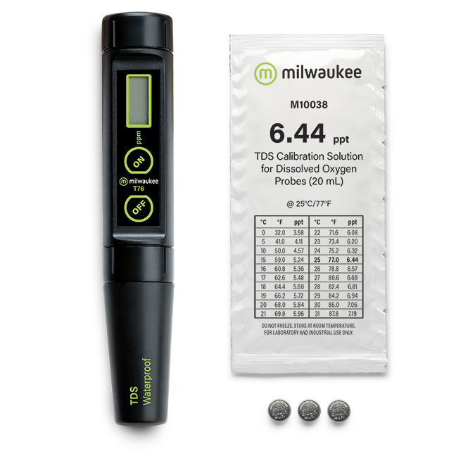 Milwaukee T76 waterproof high range Total Dissolved Solids Pen (TDS) with automatic temperature compensation (ATC) and replaceable probe