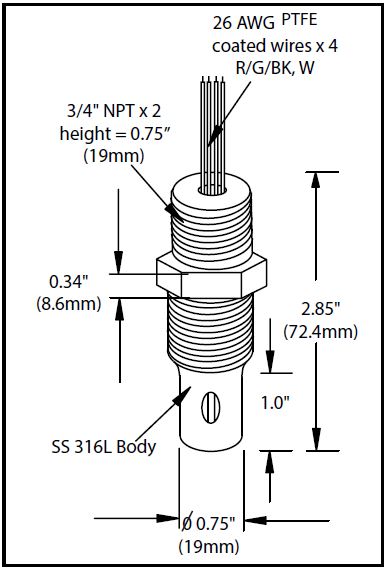 Select Edelstahl Leitfähigkeitssensor 200°C (max. 17 bar) für hohe Temperaturen und hohen Druck (HTLF)