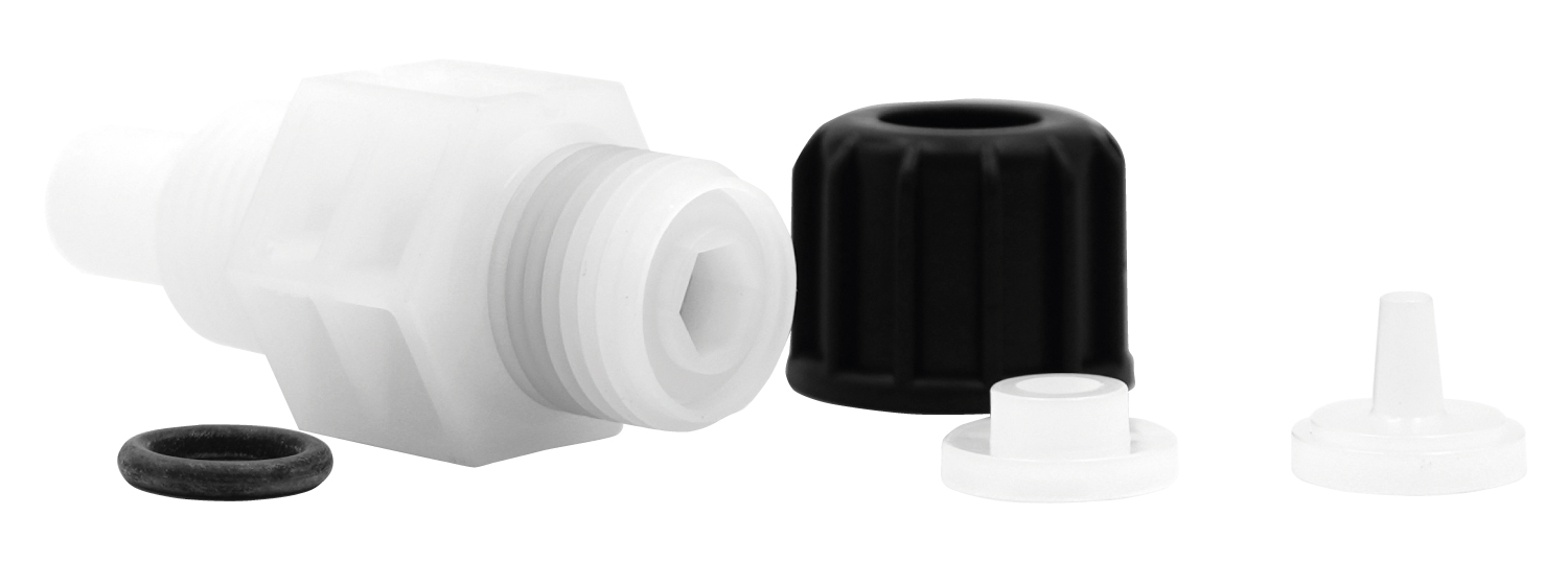 emec LOTUS MINI Impfventil 1/2", Gesamtansicht des Ventils, 4x6 PVDF+FP+CE+C276, robustes Design