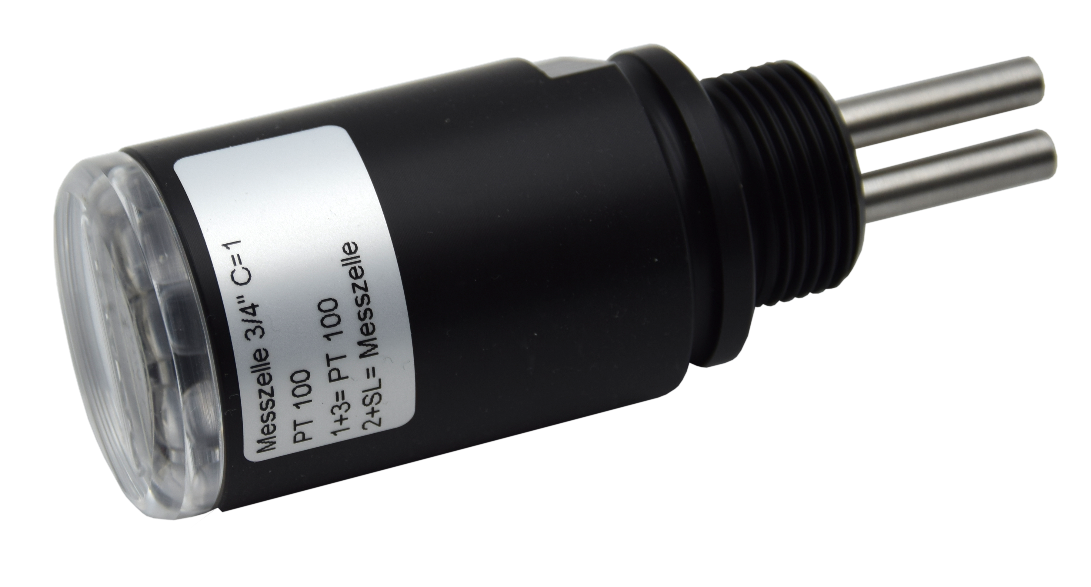 N-LED10 Leitfähigkeitsmessgerät Seitenansicht mit 5 farbigen LEDs, schwarzes POM Gehäuse