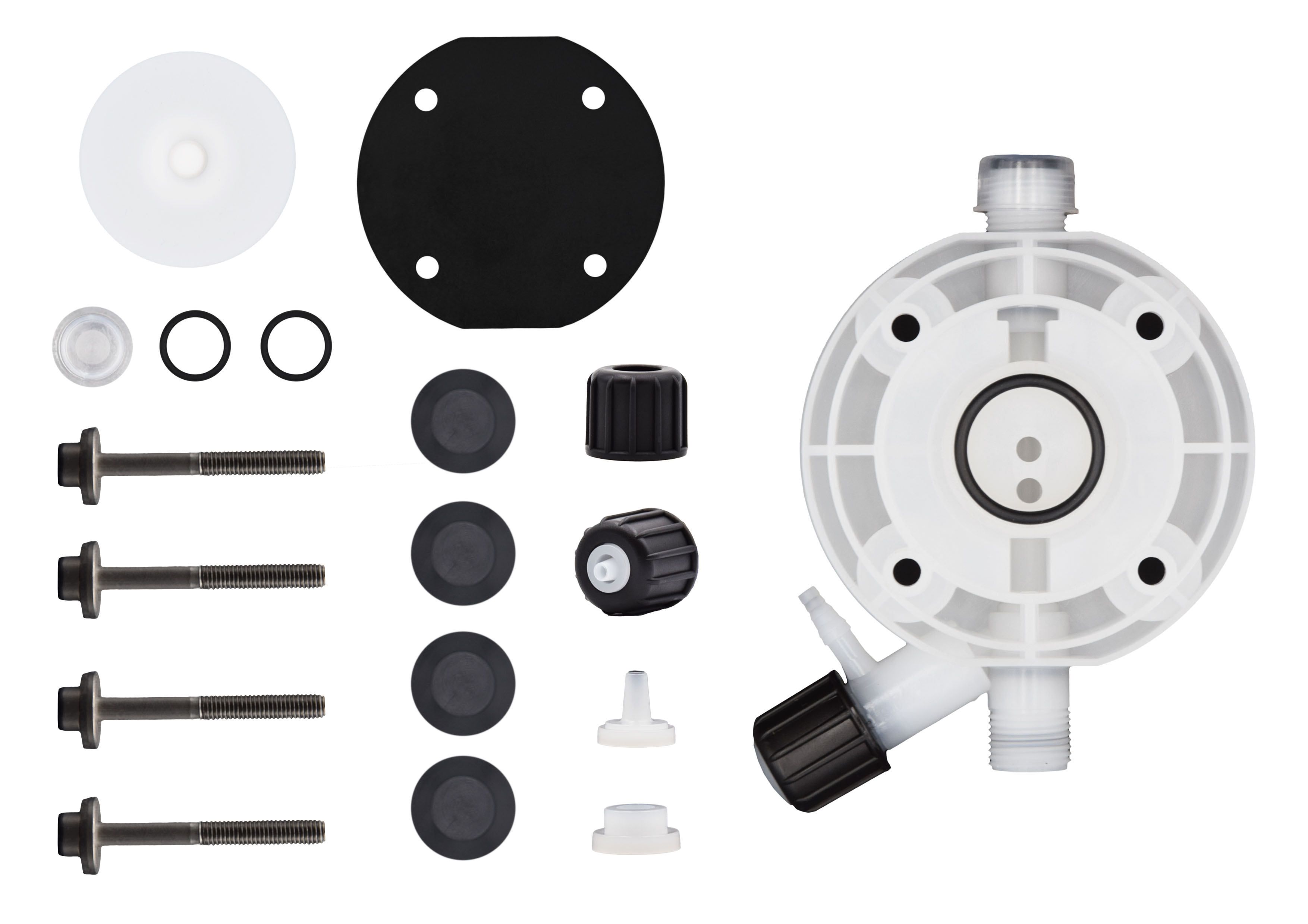 emec K-Plus Serviceset I - PVDF Pumpenkopf, Viton Dichtung und PTFE Membrane