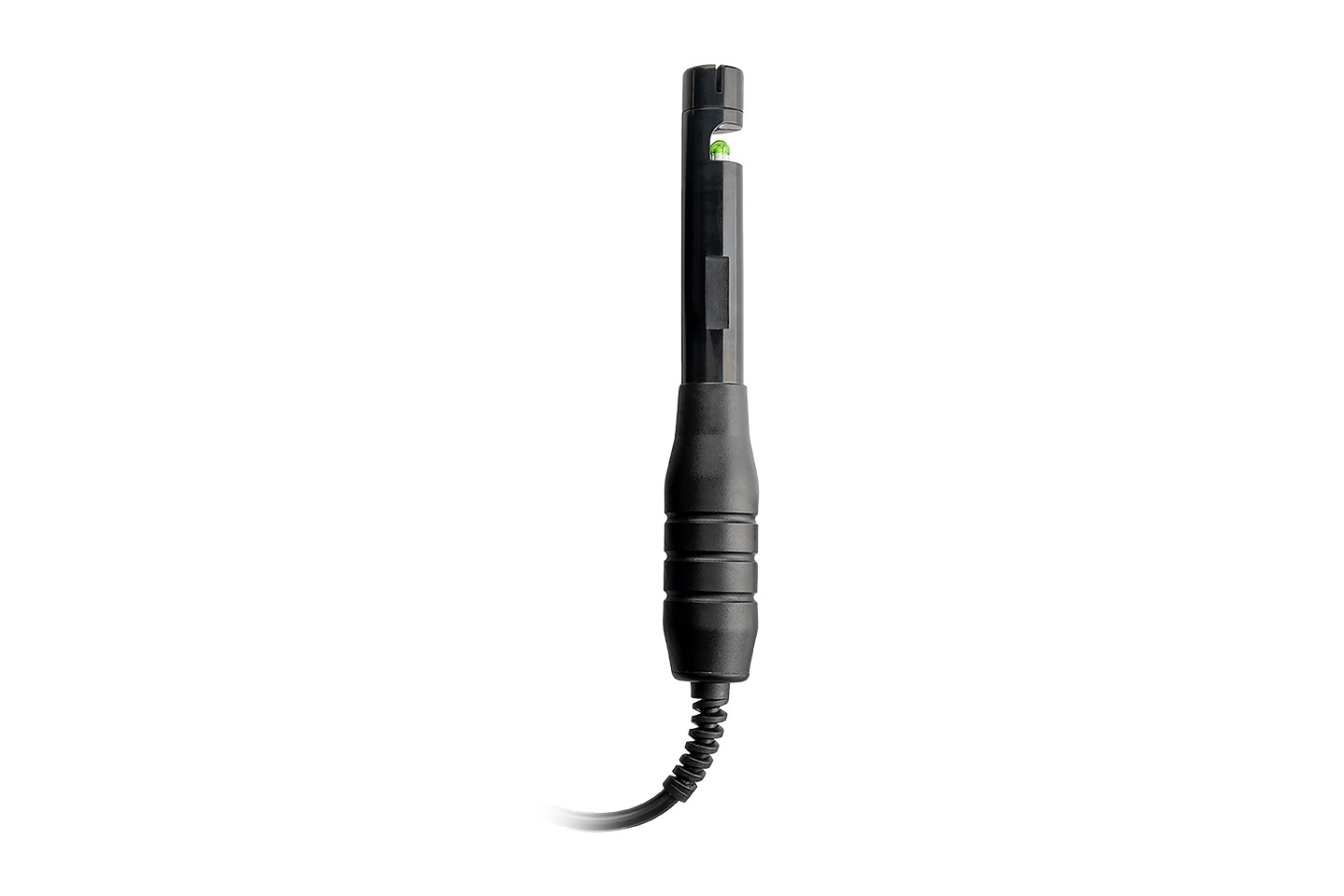 pH/EC-replacement electrode for pH/EC/TDS/Temp. Pocket-Tester pH/EC Ersatzelektrode Kombitestgerät Frontansicht, schlanker schwarzer Zylinder mit Kabelanschluss