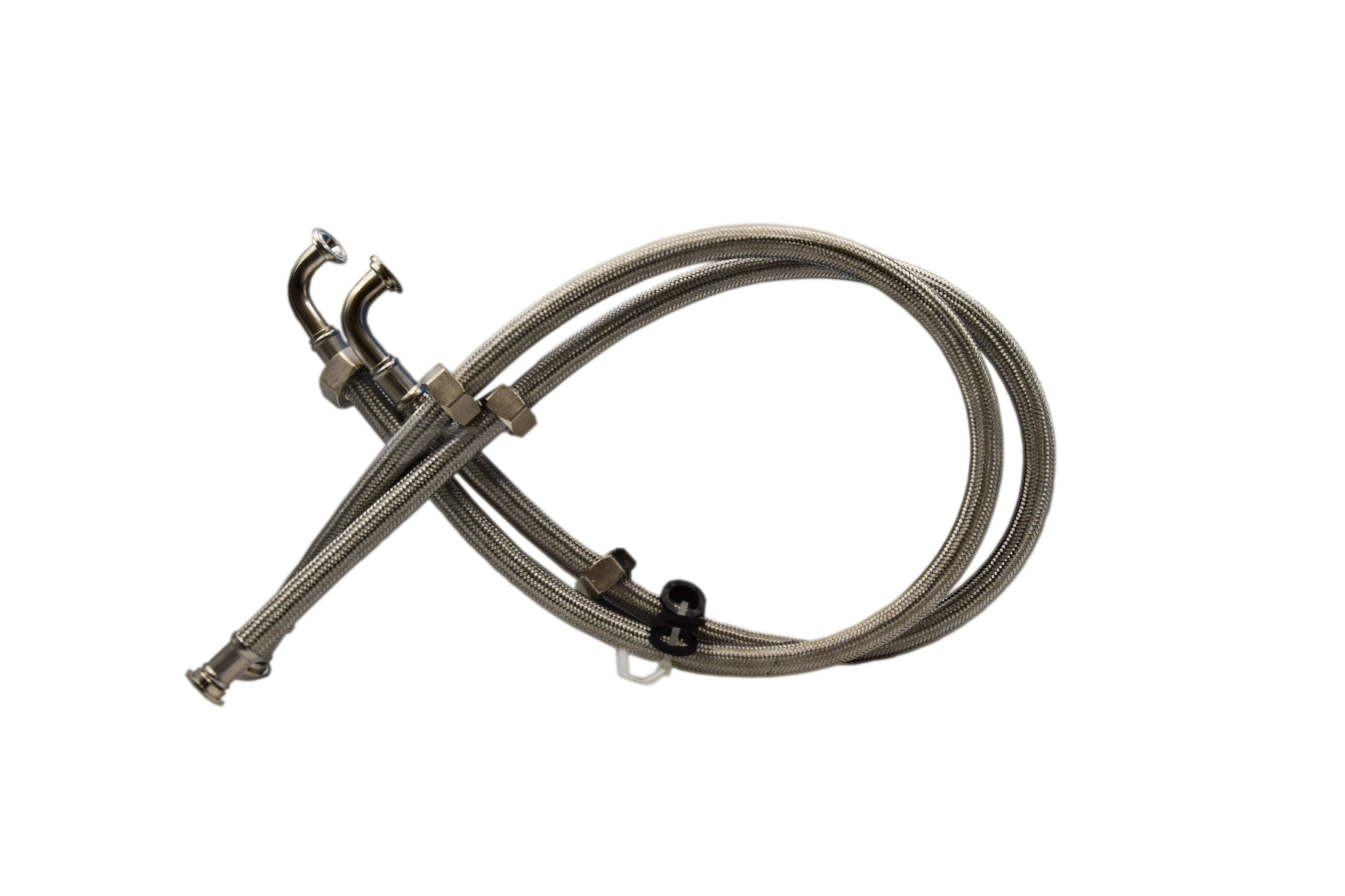 2x 750mm Anschlussschlauch für Edelstahlpatronen, 3/4" Verschraubung, 3/4" Bogen mit Verschraubung, sichtbare Biegekupplung, flexibler Verbindungsschlauch