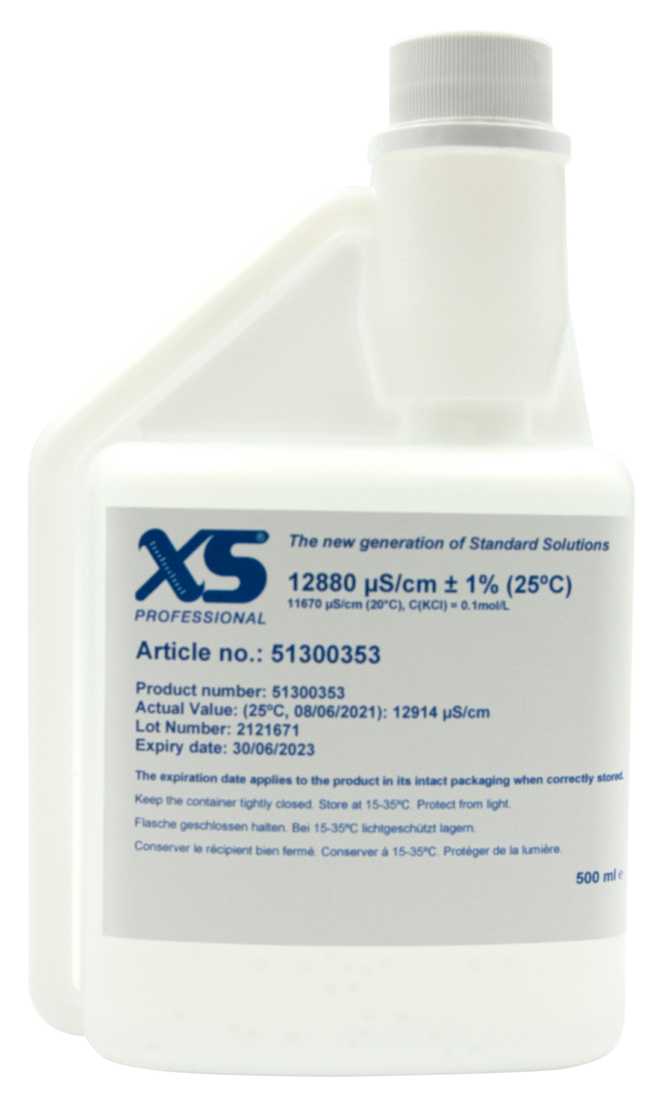 XS Professional 12880 µS/cm Kalibrierlösung 500 ml Flasche, mit hygienischem Verschluss