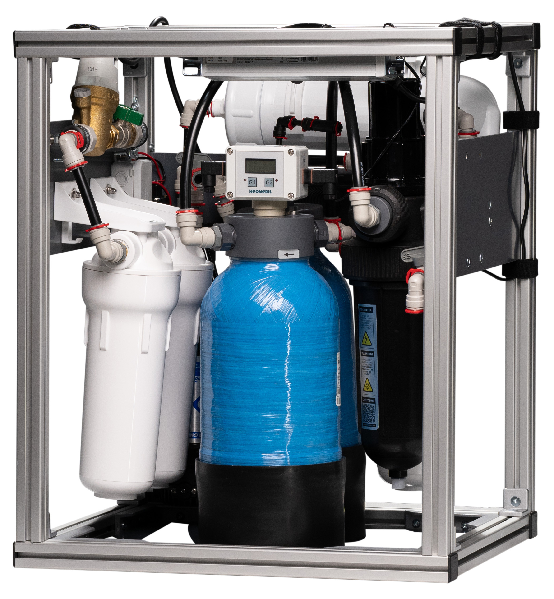 Water treatment system as an under-counter system for outpatient clinics, incl. UV system and pyrogen filter