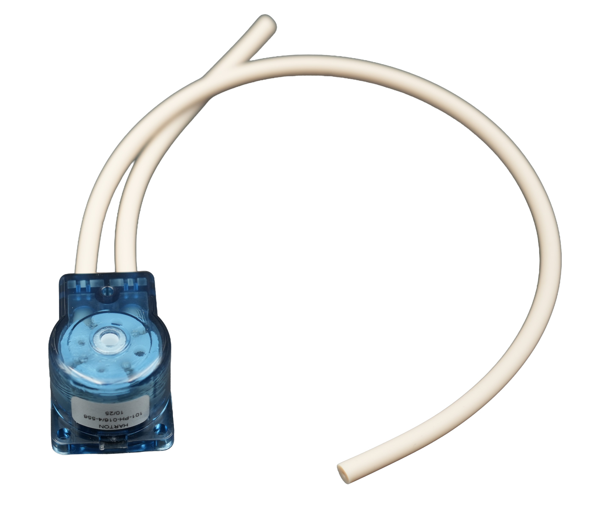 PeriClip pump head, ET  our item number 40362 photographed from above. View of the motor and the two hoses.