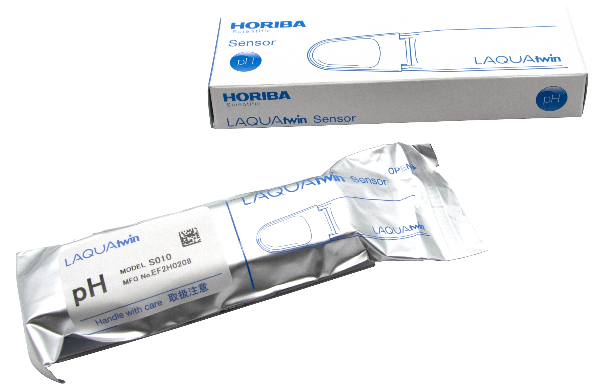 Horiba LAQUAtwin S010 pH Sensor, versiegelte Verpackung und Box sichtbar, Schutzverpackung