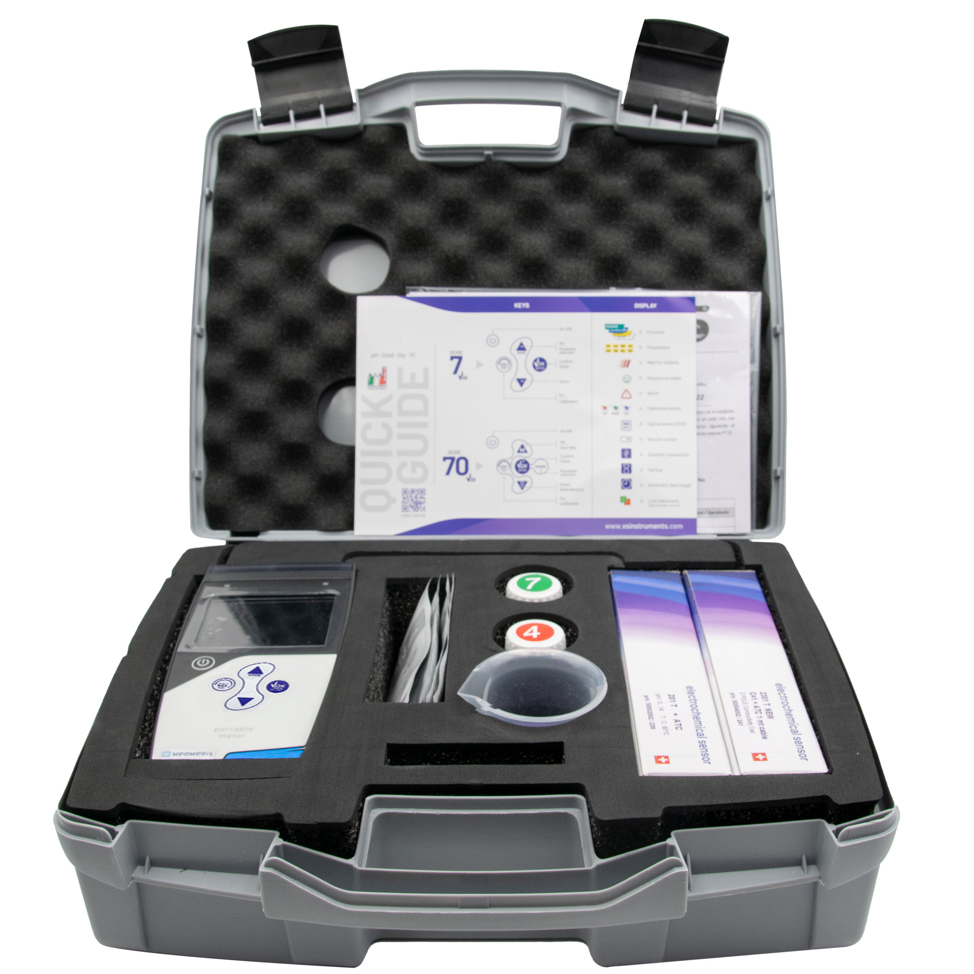 Professional pH/conductivity/TDS/mV/ORP/Temperature handheld meter in carrying case including electrodes