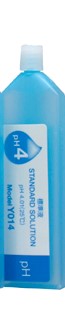 Horiba pH 4.01 buffer solution bottle standing alone, front view with label, 14 ml calibration solution, precise pH buffer solution, for HORIBA LAQUAtwin Pocket Tester, handy bottle for pH measurement, laboratory and water analysis