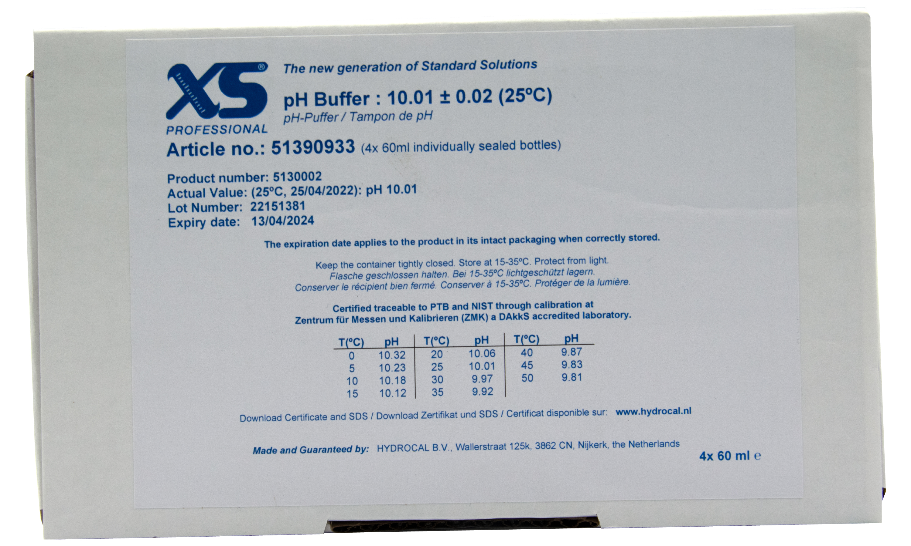 XS Professional pH 10.01 Pufferlösung Datenblatt