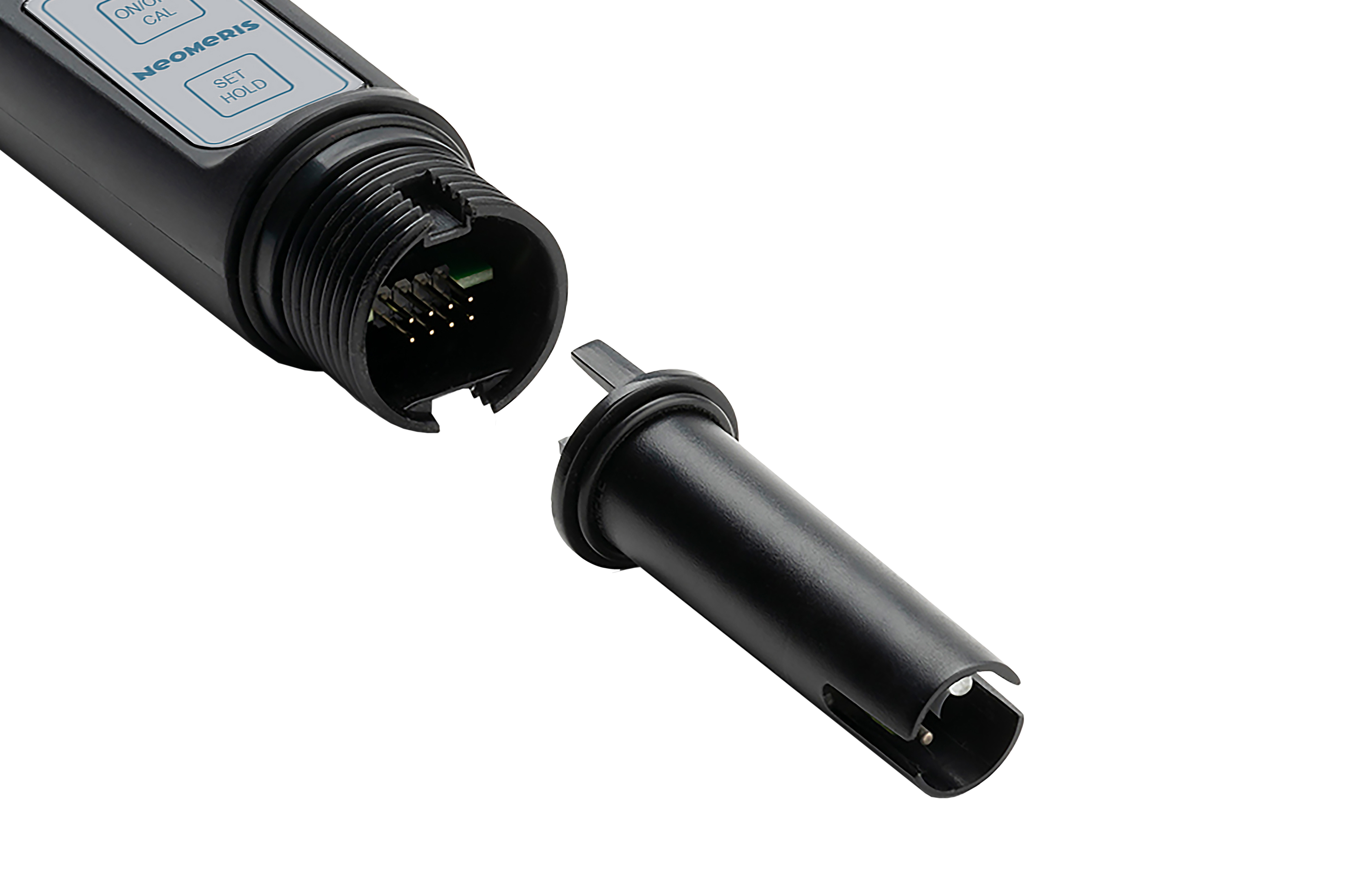 pH/EC Ersatzelektrode für Pocket Tester, Vorderansicht mit Kontaktdorn und Sensorspitze sichtbar, Ersatzmesskopf für pH, EC, TDS und Temperatur, kompakte Bauform