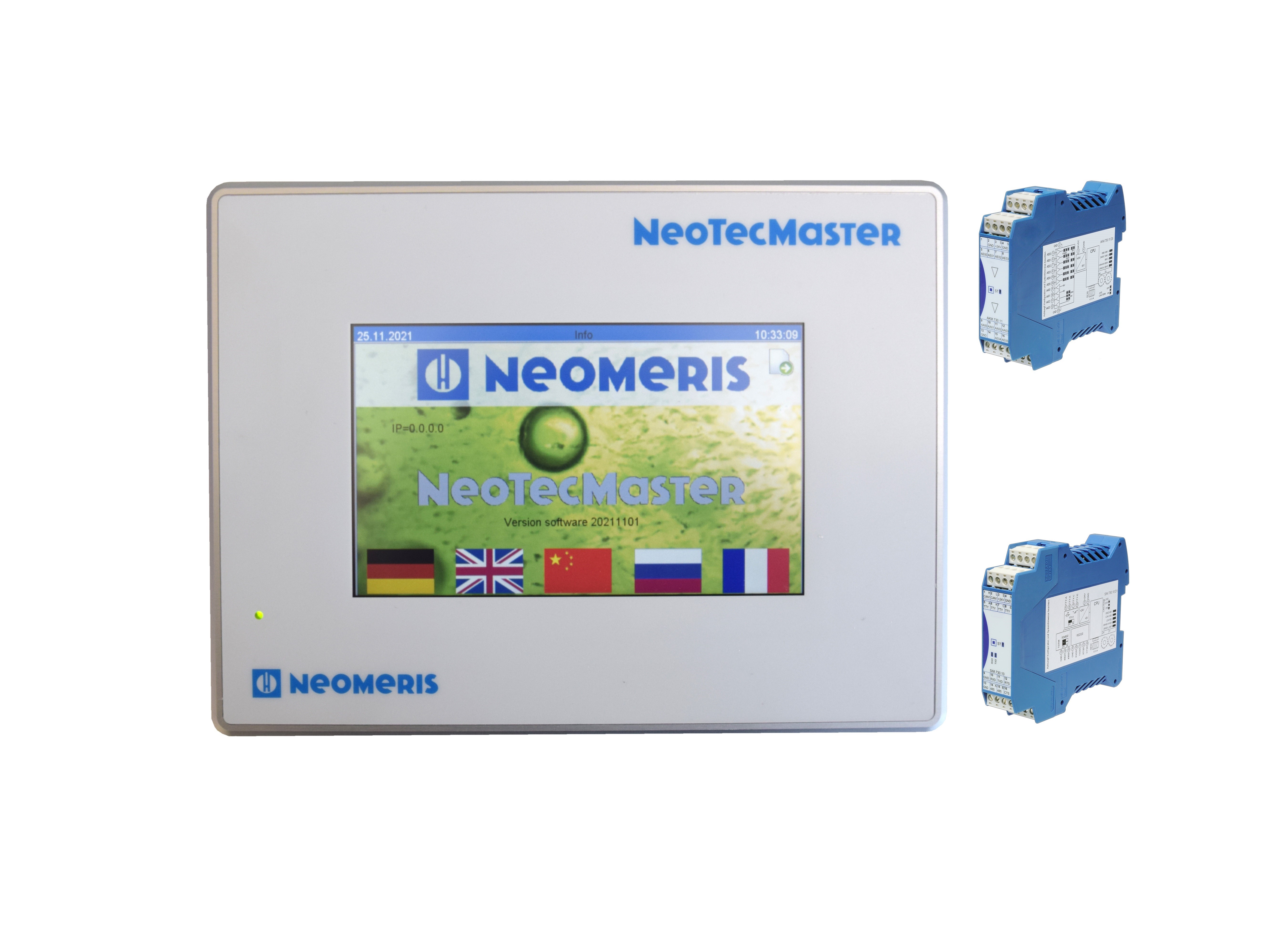 NeoTecMaster 5 Zoll Steuergerät mit RS232/4 20 mA Slave Modul neben Display
