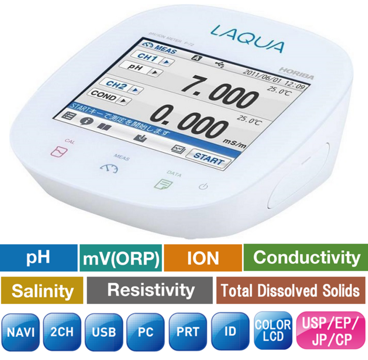 Horiba F-74A-S Dual Channel pH/ORP/Ion/Conductivity/Resistivity/Salinity/TDS/Temperature Meter Set with Touchscreen